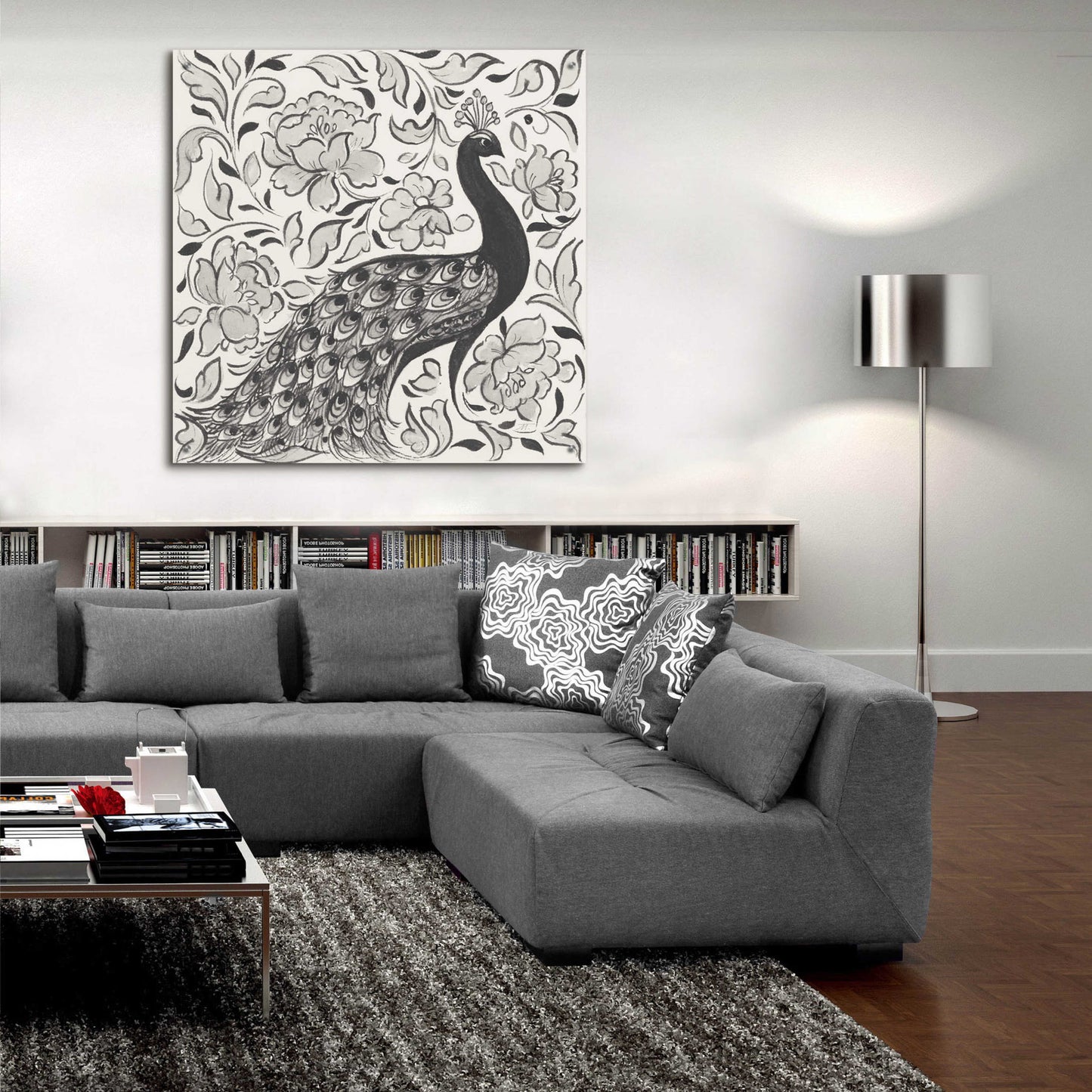 Epic Art 'Peacock Garden IV BW' by Miranda Thomas, Acrylic Glass Wall Art,36x36