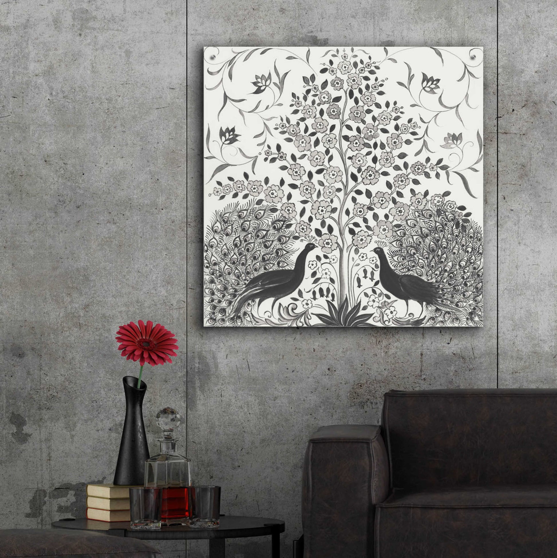 Epic Art 'Peacock Garden VIII BW' by Miranda Thomas, Acrylic Glass Wall Art,36x36