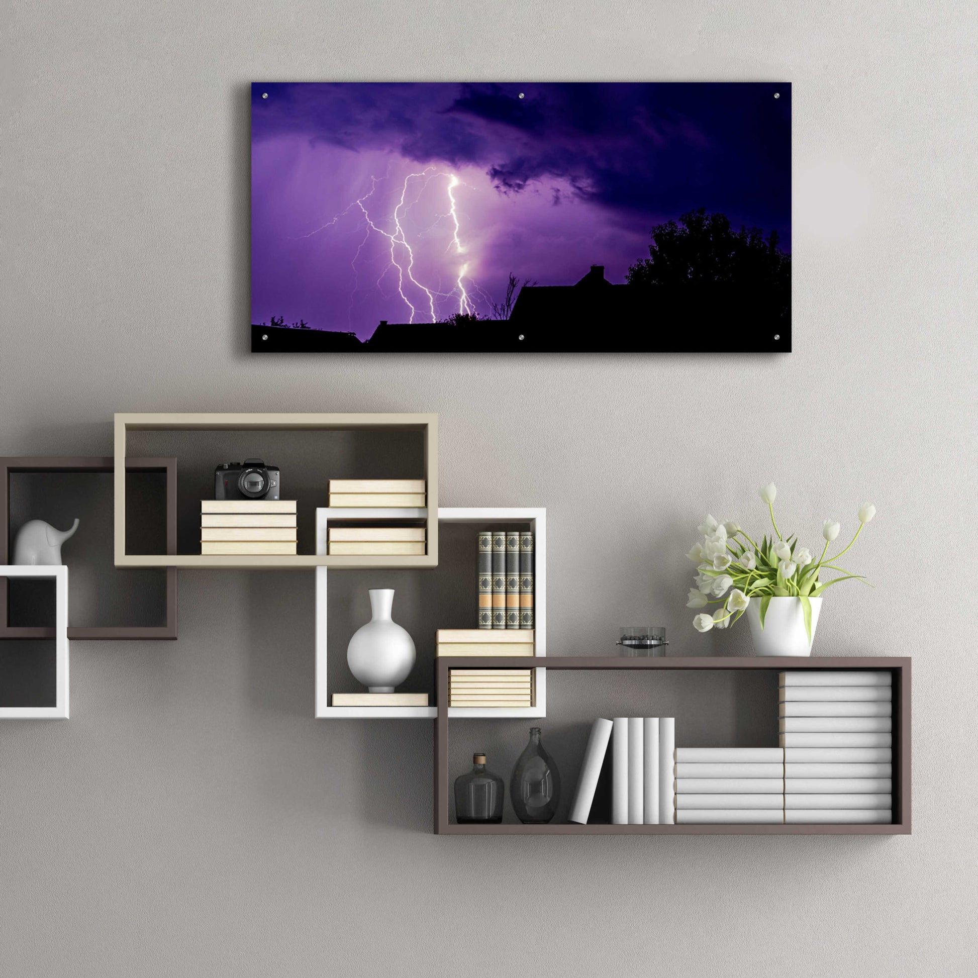 Epic Art 'Amethyst Lightning' by Unknown Artist, Acrylic Glass Wall Art,48x24