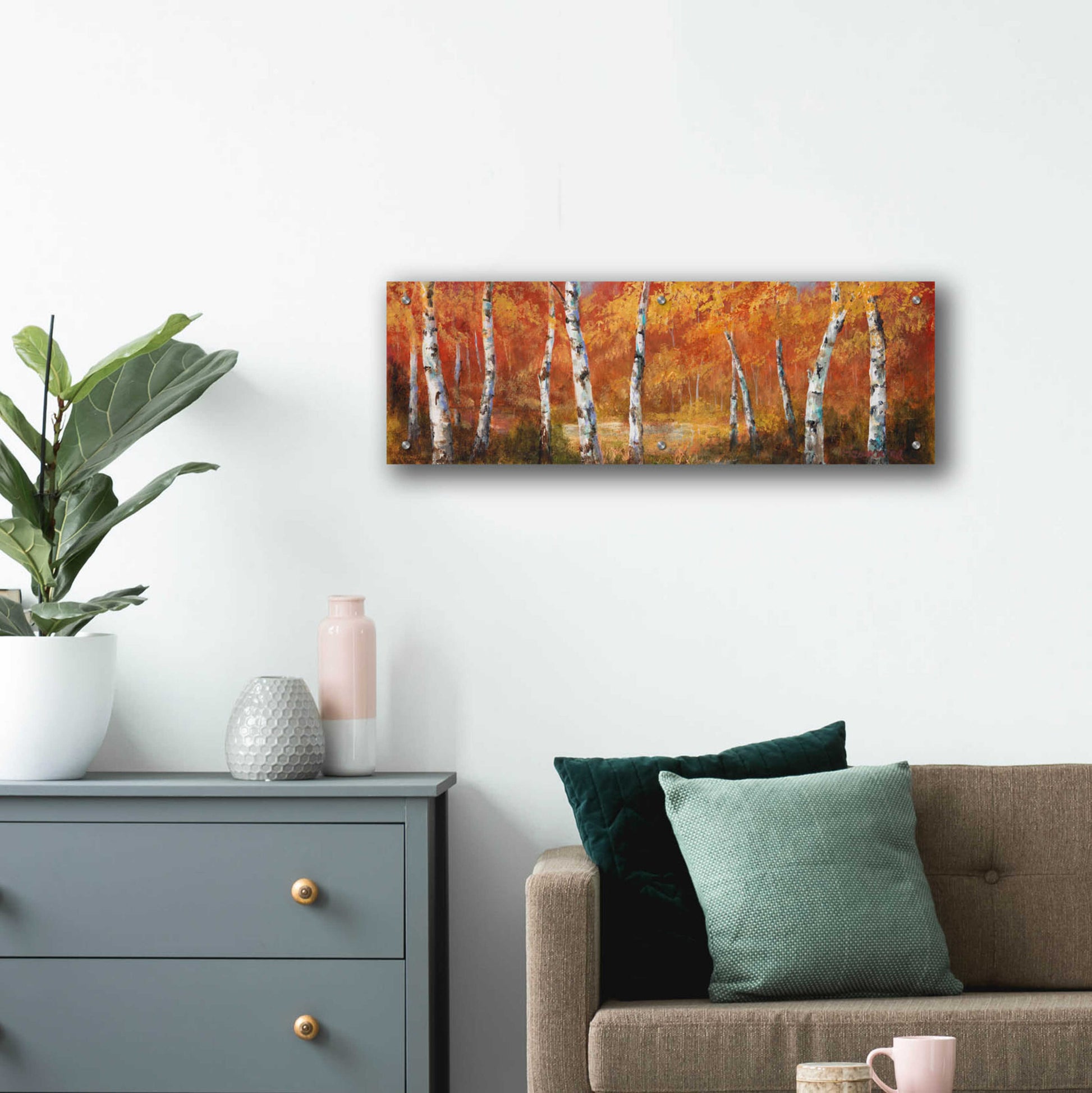 Epic Art 'Autumn Birch I' by Art Fronckowiak, Acrylic Glass Wall Art,36x12