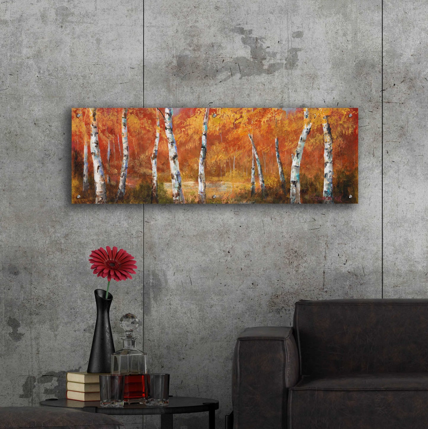 Epic Art 'Autumn Birch I' by Art Fronckowiak, Acrylic Glass Wall Art,48x16