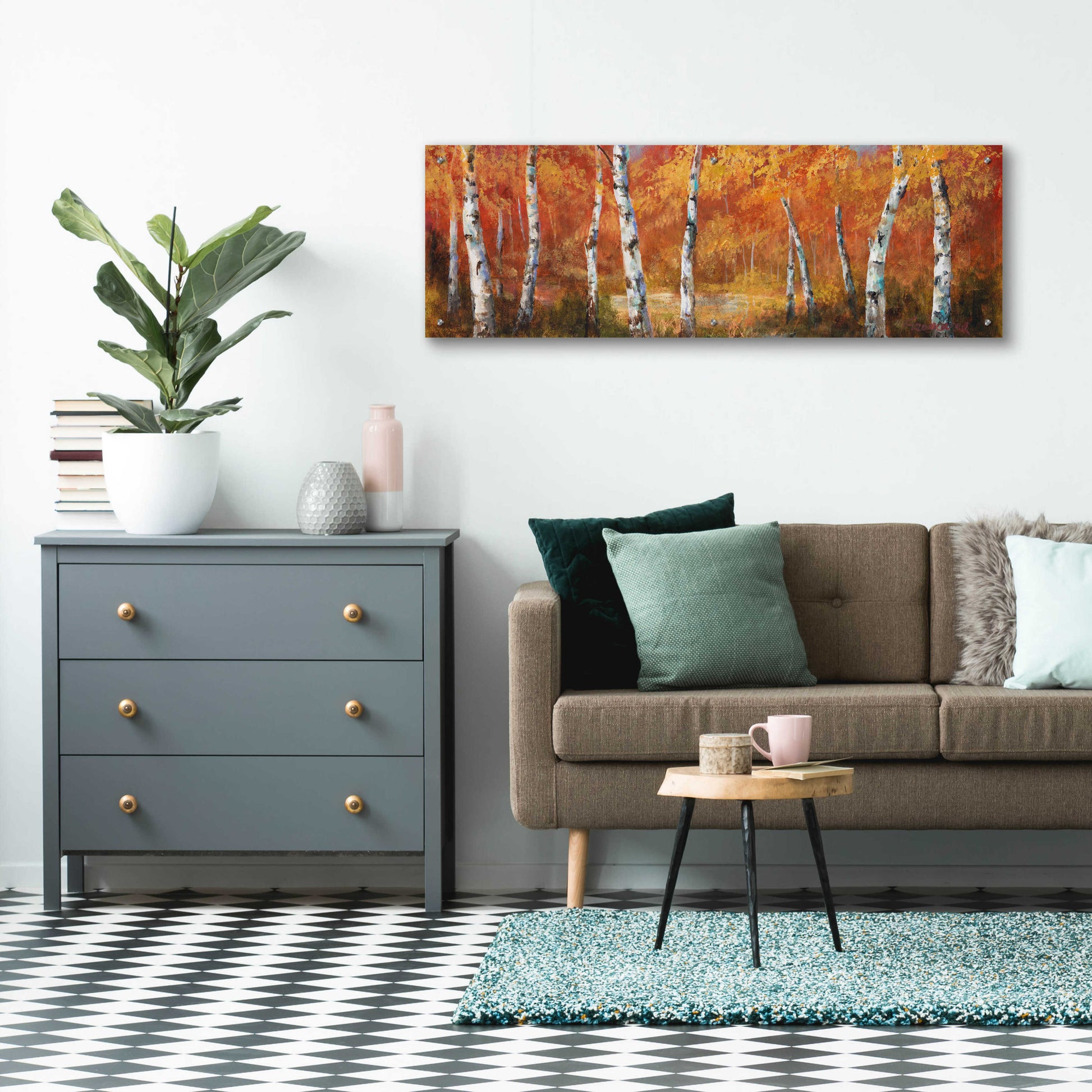 Epic Art 'Autumn Birch I' by Art Fronckowiak, Acrylic Glass Wall Art,48x16