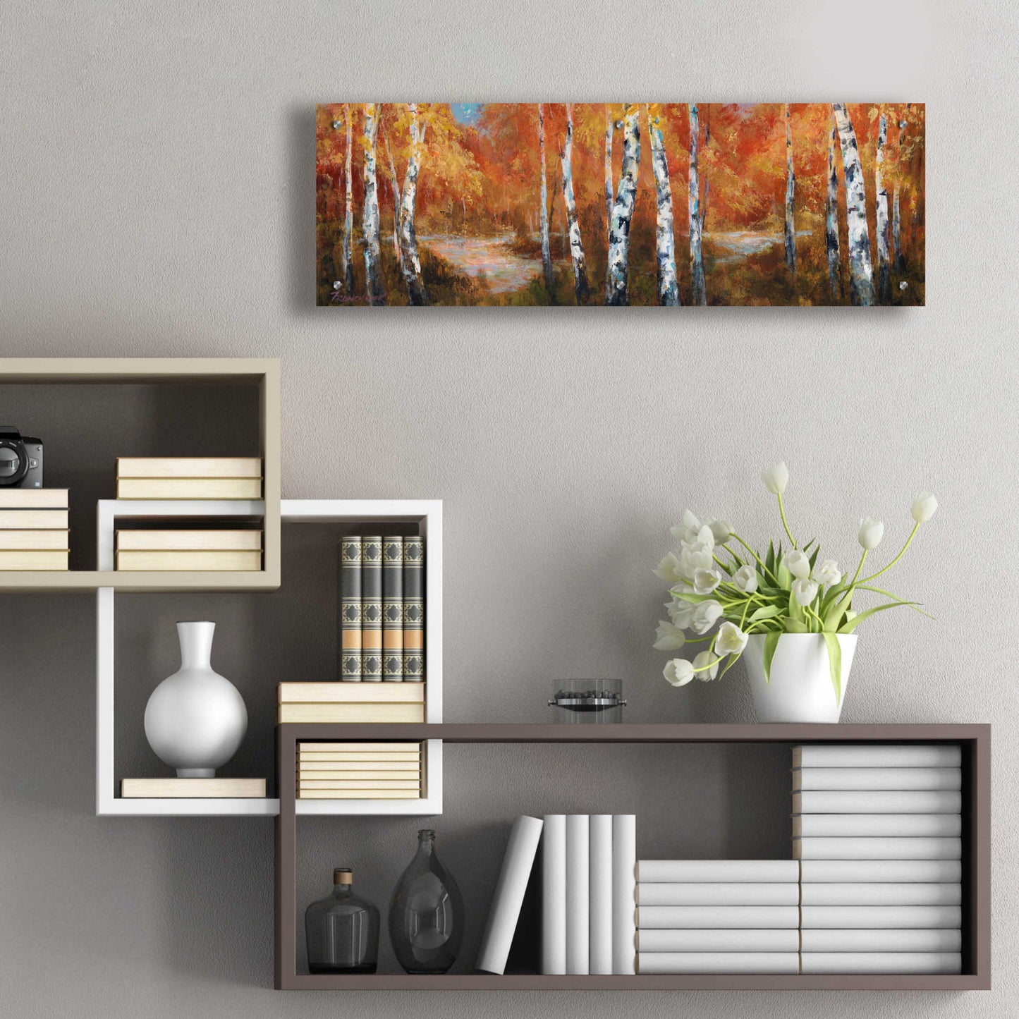 Epic Art 'Autumn Birch II' by Art Fronckowiak, Acrylic Glass Wall Art,36x12