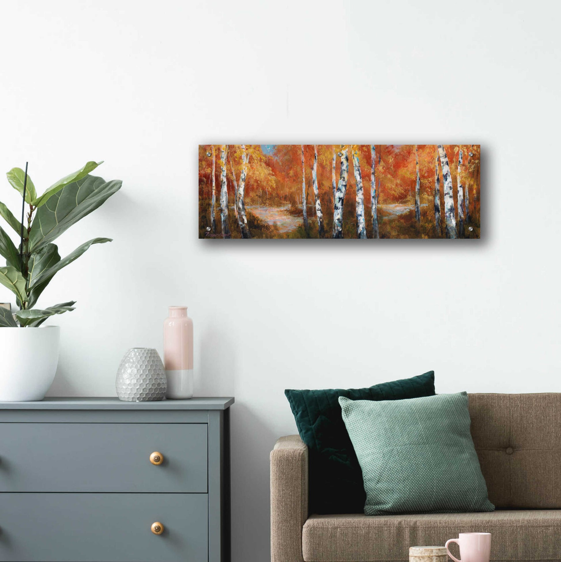 Epic Art 'Autumn Birch II' by Art Fronckowiak, Acrylic Glass Wall Art,36x12