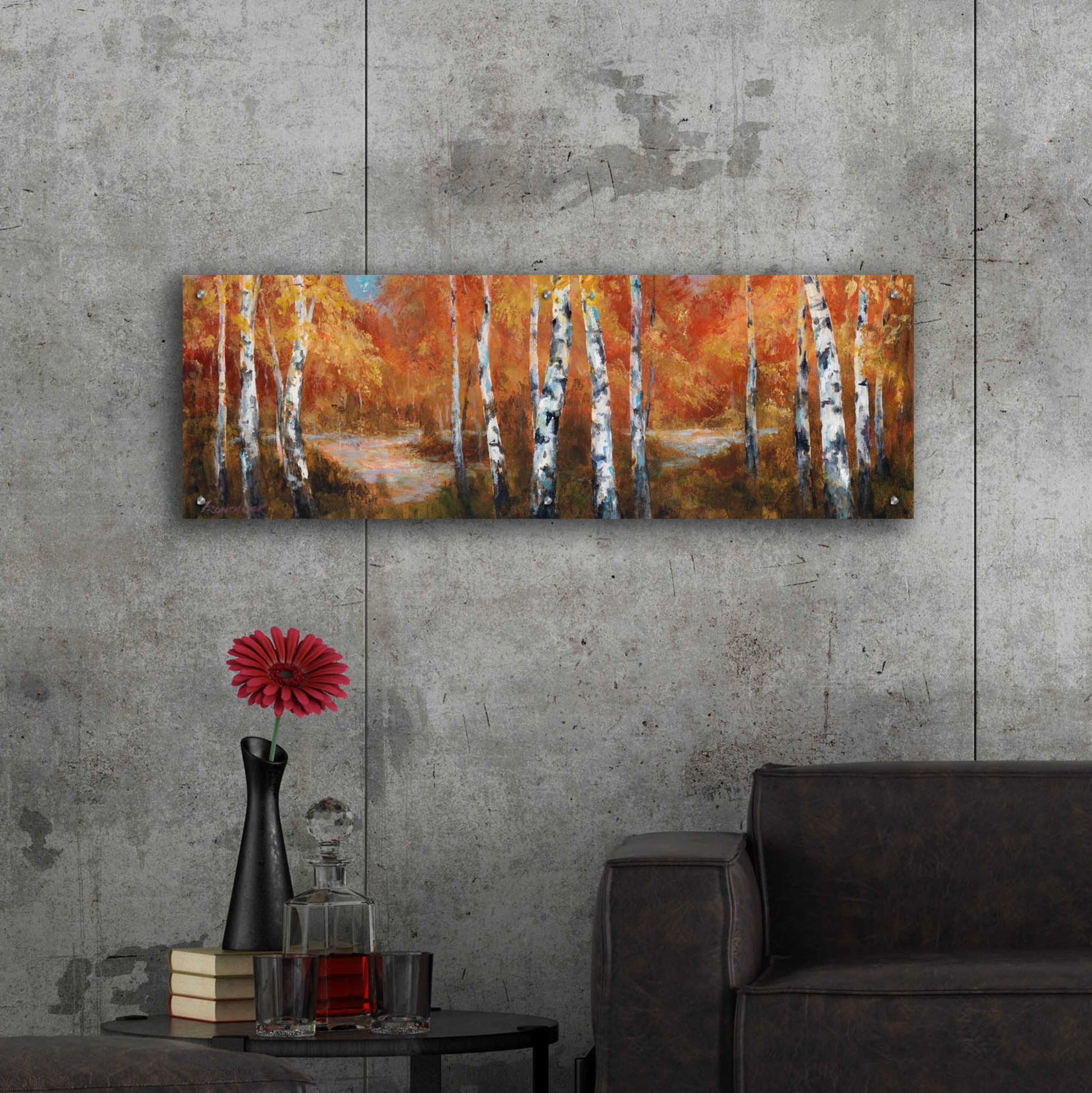 Epic Art 'Autumn Birch II' by Art Fronckowiak, Acrylic Glass Wall Art,48x16