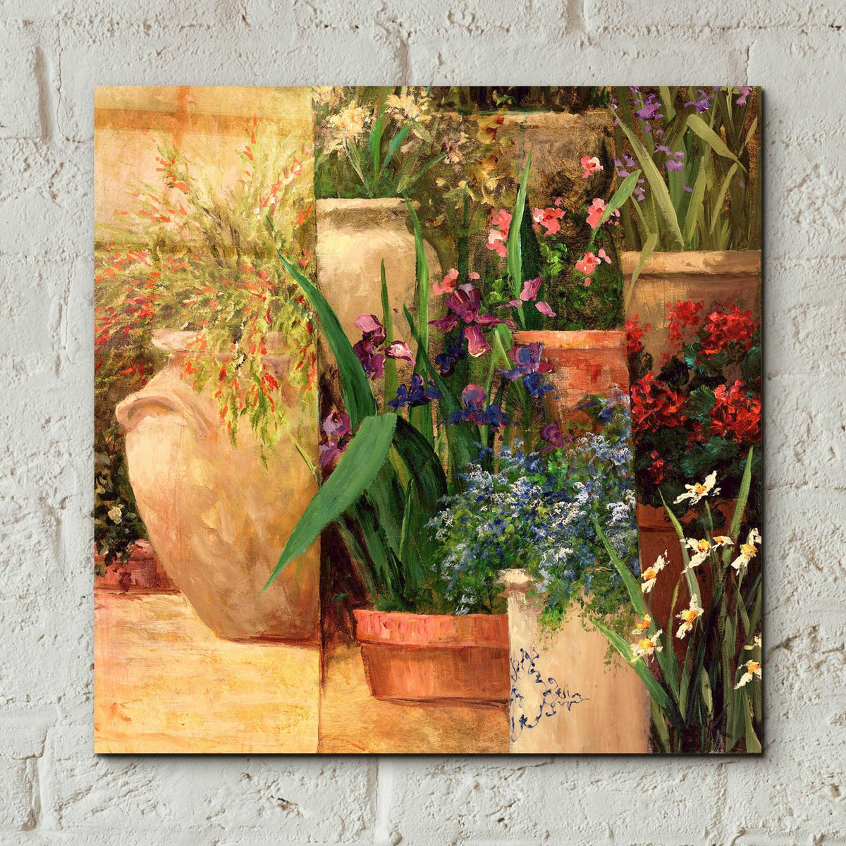 Flower Pots Left by Art Fronckowiak - 12x12 acrylic wall art in a room