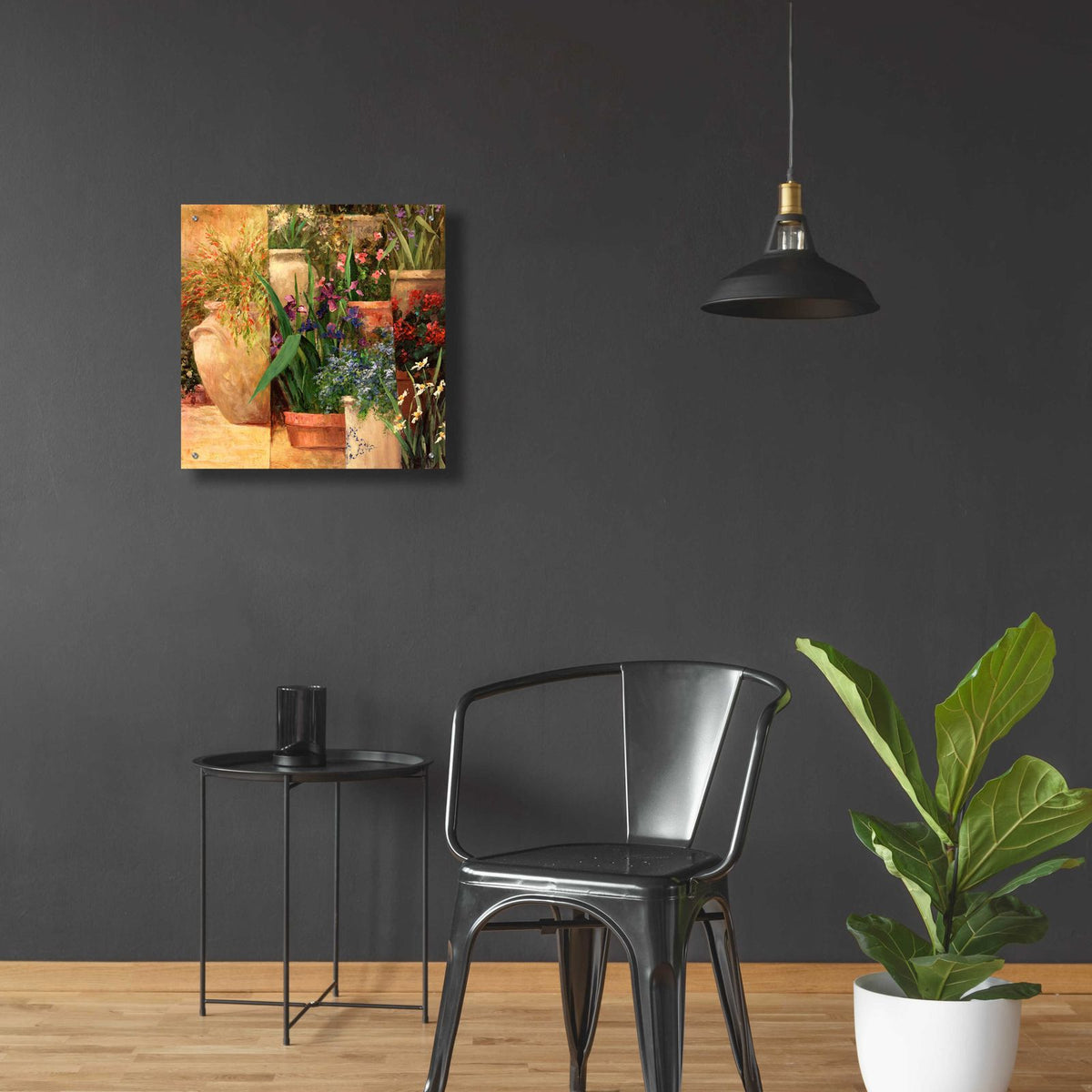 Flower Pots Left by Art Fronckowiak - 24x24 acrylic wall art in a room