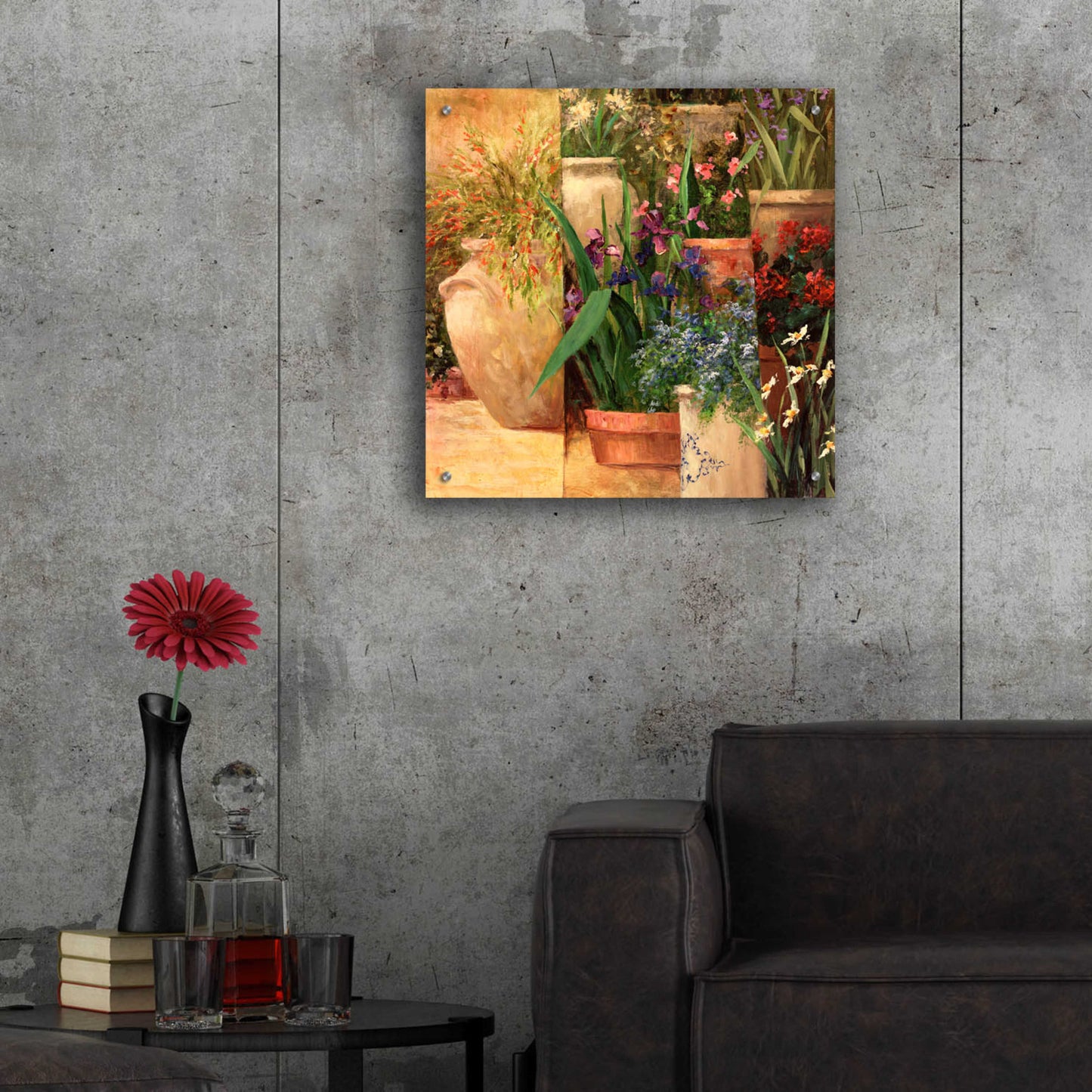 Epic Art 'Flower Pots Left' by Art Fronckowiak, Acrylic Glass Wall Art,24x24