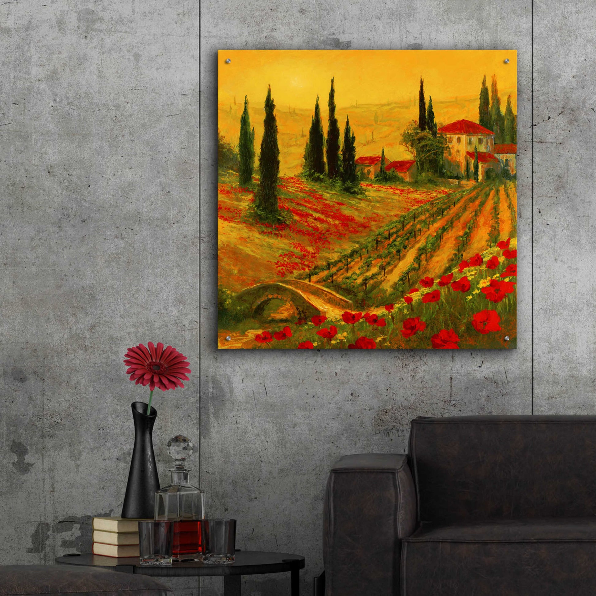 Epic Art 'Poppies of Toscano I' by Art Fronckowiak, Acrylic Glass Wall Art,36x36