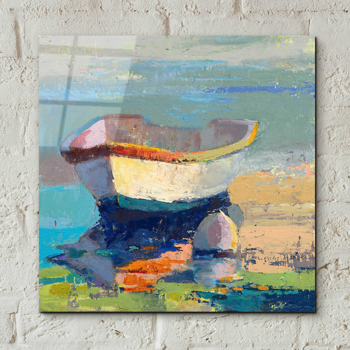 Epic Art 'Bottle Green Boat' by Beth Forst, Acrylic Glass Wall Art,12x12