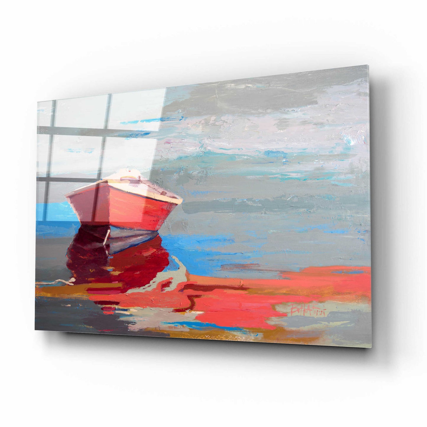 Epic Art 'Red Boat Rhythm' by Beth Forst, Acrylic Glass Wall Art,16x12