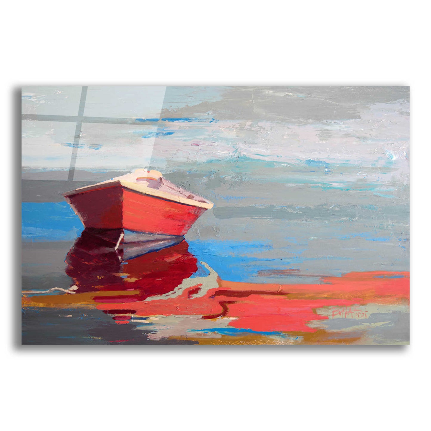 Epic Art 'Red Boat Rhythm' by Beth Forst, Acrylic Glass Wall Art,16x12