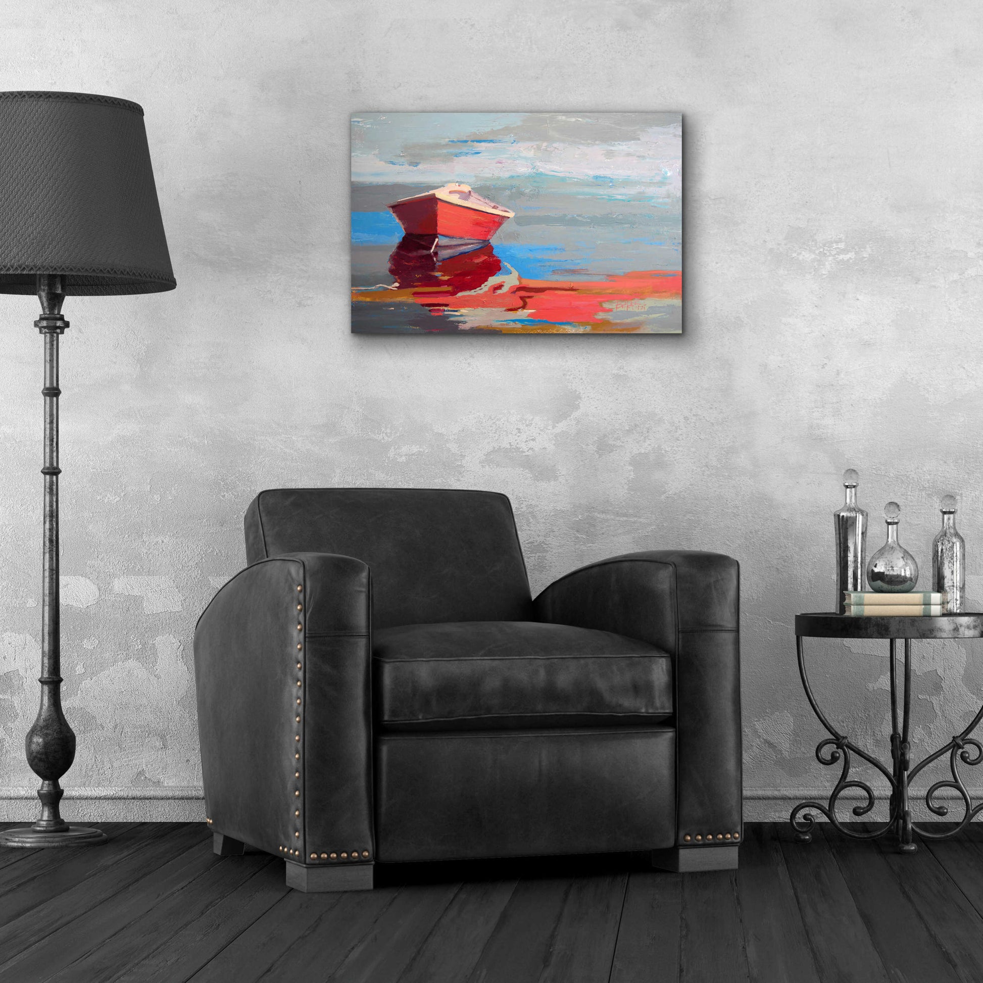 Epic Art 'Red Boat Rhythm' by Beth Forst, Acrylic Glass Wall Art,24x16