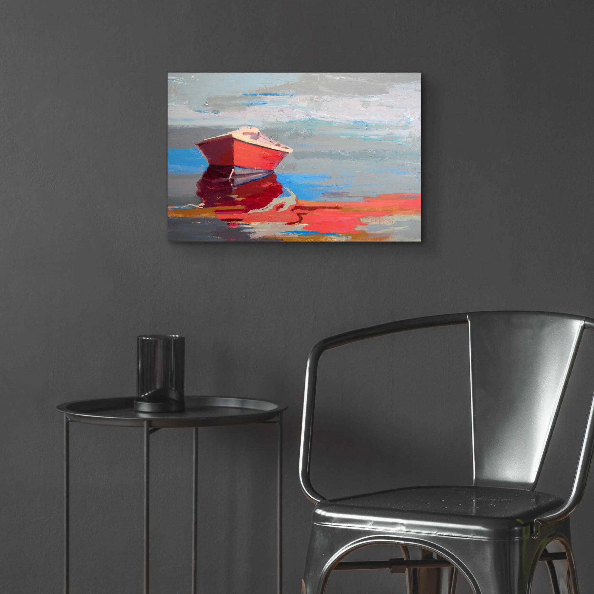 Epic Art 'Red Boat Rhythm' by Beth Forst, Acrylic Glass Wall Art,24x16