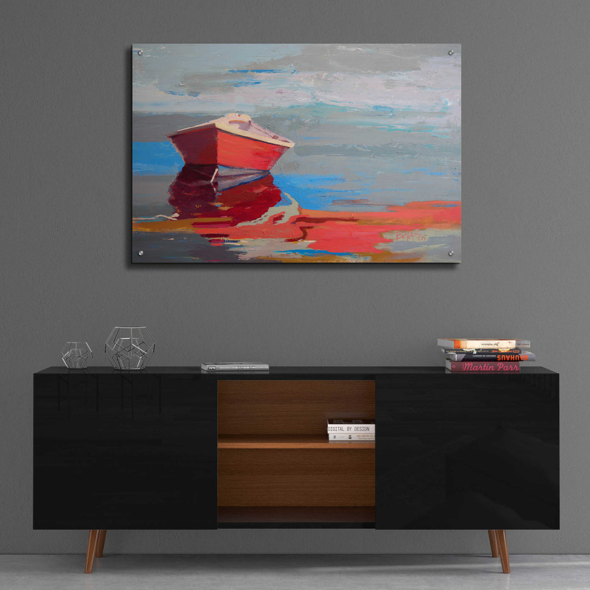 Epic Art 'Red Boat Rhythm' by Beth Forst, Acrylic Glass Wall Art,36x24