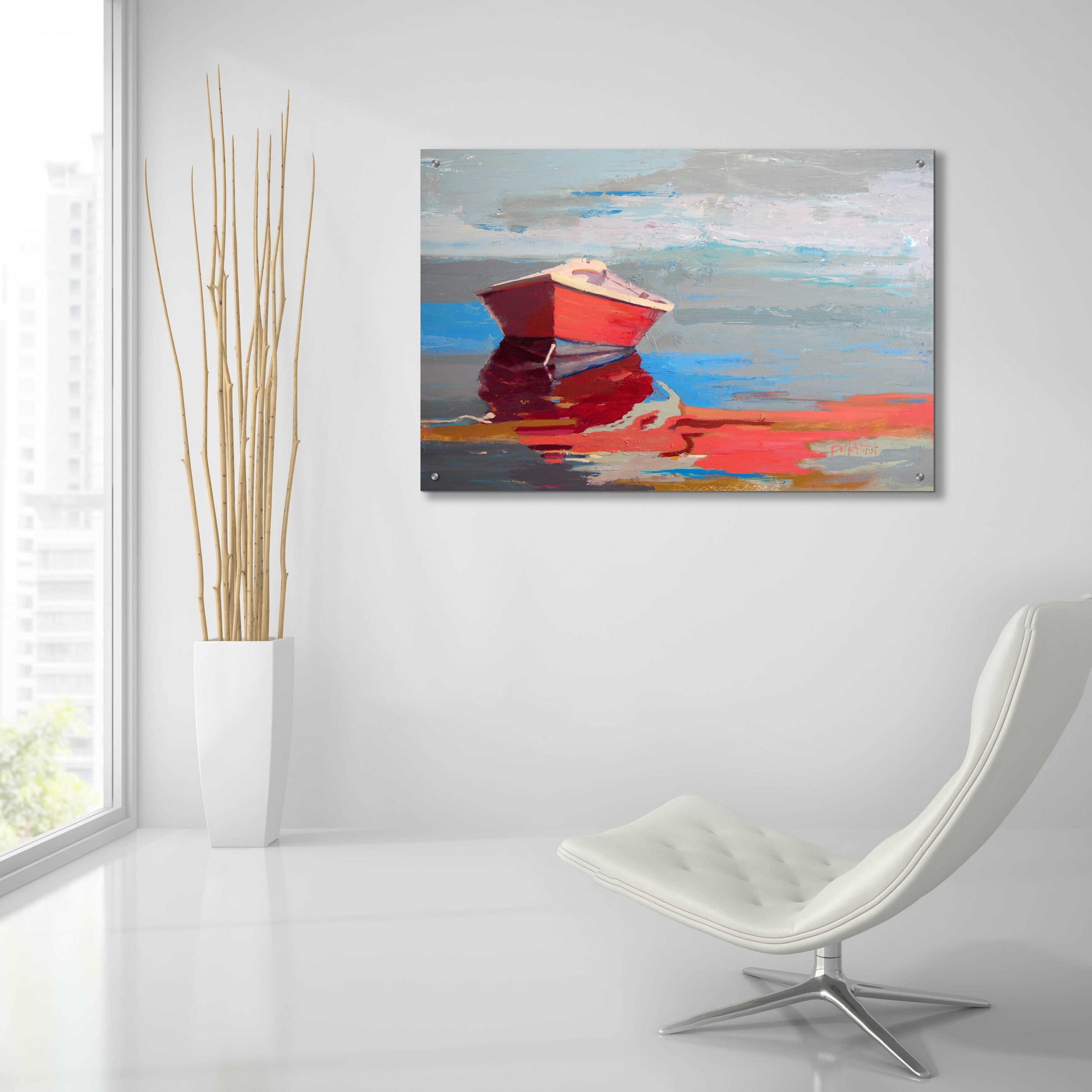 Epic Art 'Red Boat Rhythm' by Beth Forst, Acrylic Glass Wall Art,36x24