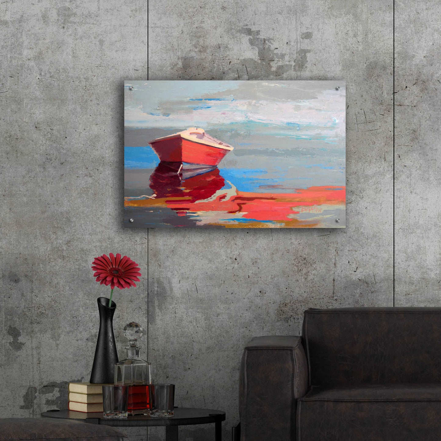 Epic Art 'Red Boat Rhythm' by Beth Forst, Acrylic Glass Wall Art,36x24