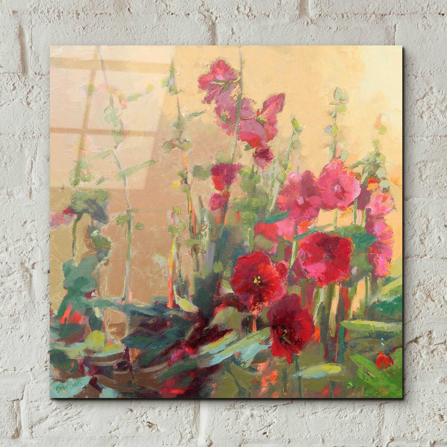 Epic Art 'Red Haven Hollyhocks' by Beth Forst, Acrylic Glass Wall Art,12x12