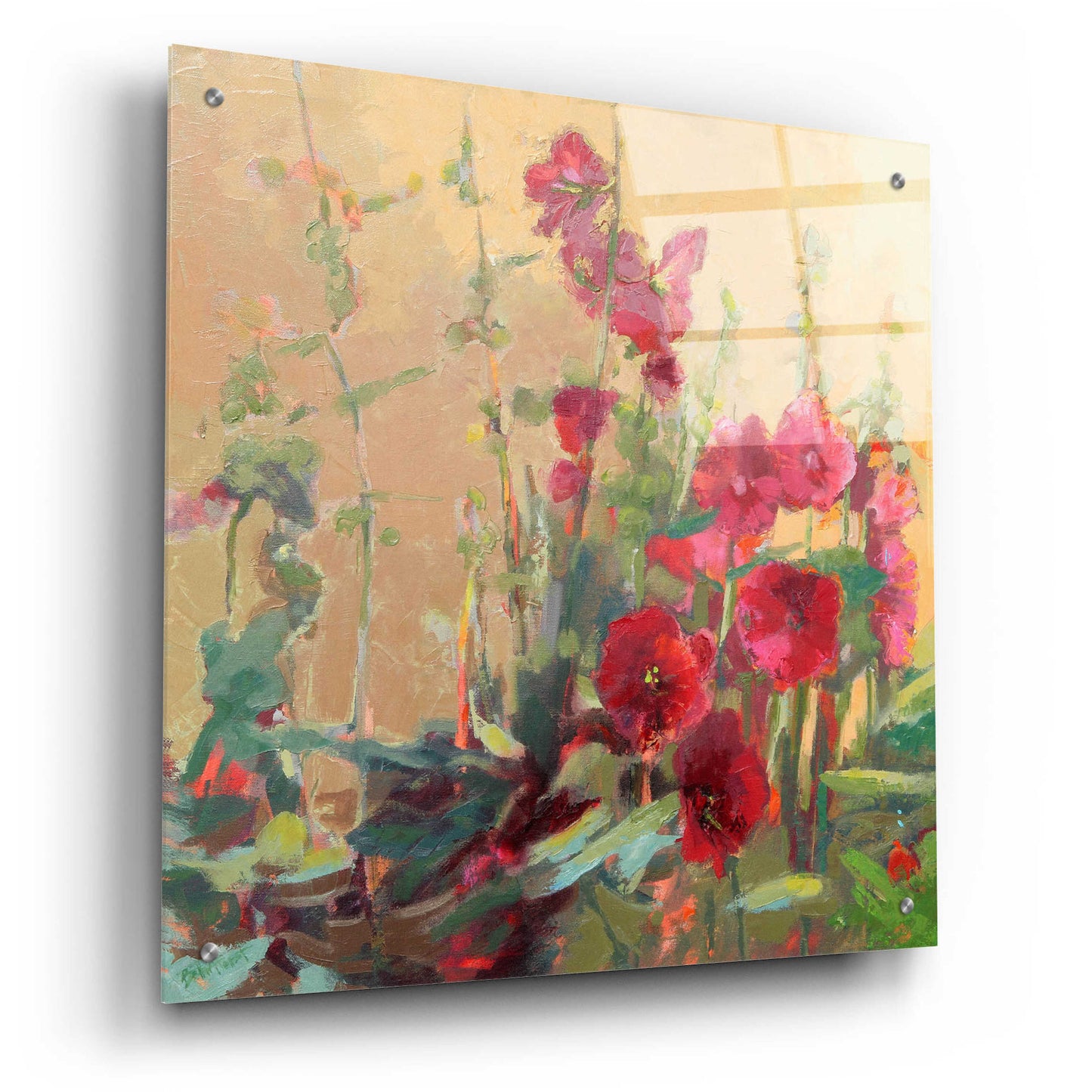 Epic Art 'Red Haven Hollyhocks' by Beth Forst, Acrylic Glass Wall Art,24x24