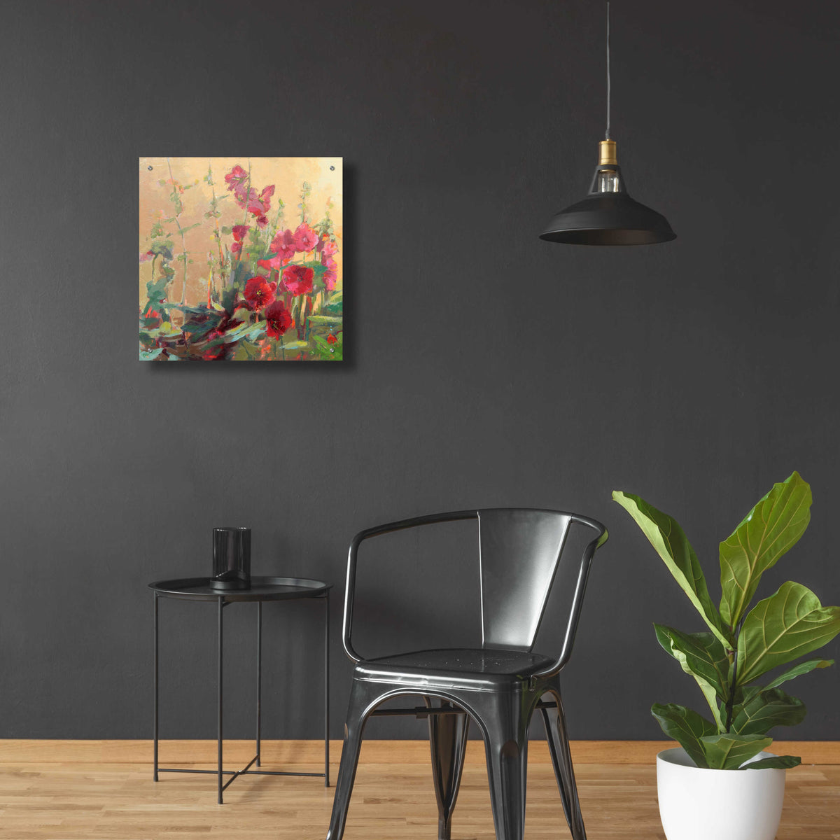 Epic Art 'Red Haven Hollyhocks' by Beth Forst, Acrylic Glass Wall Art,24x24