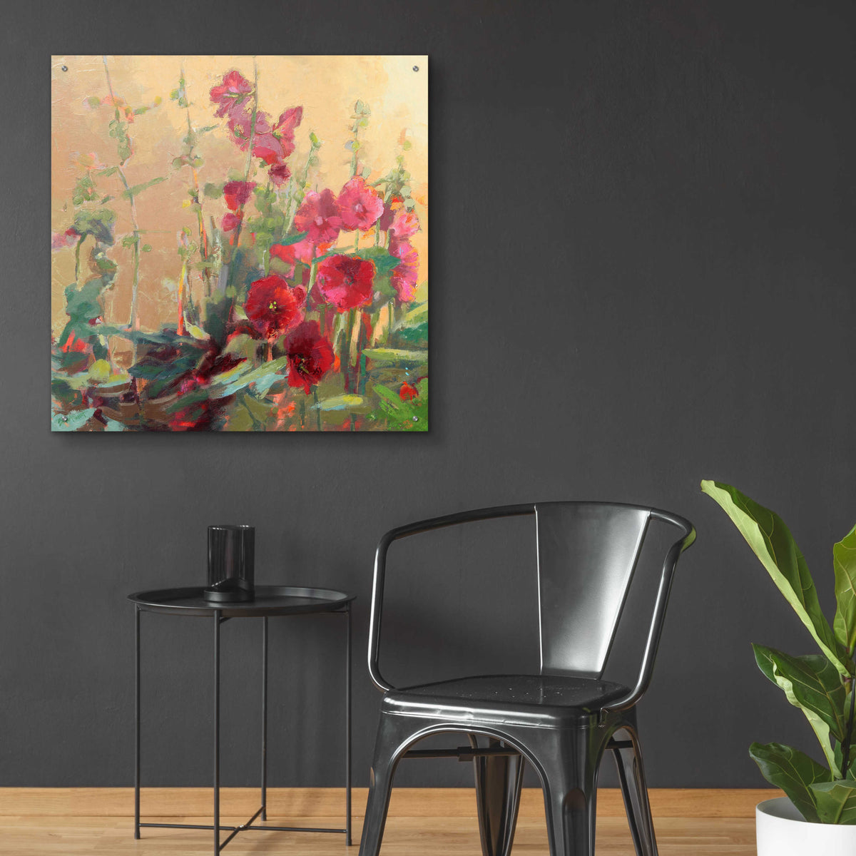 Epic Art 'Red Haven Hollyhocks' by Beth Forst, Acrylic Glass Wall Art,36x36