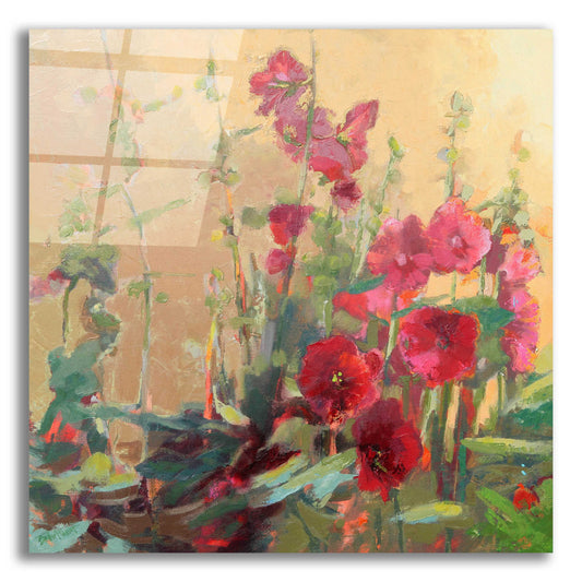 Epic Art 'Red Haven Hollyhocks' by Beth Forst, Acrylic Glass Wall Art