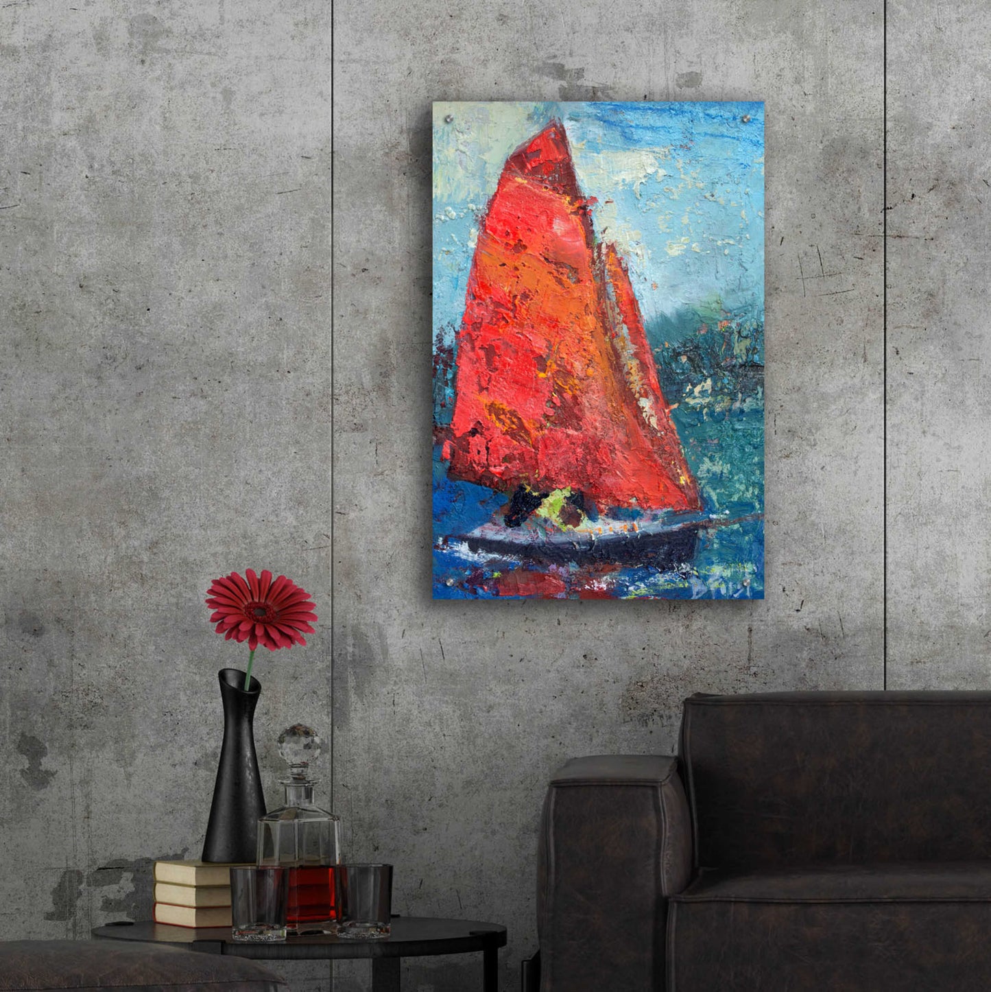 Epic Art 'Red Sail' by Beth Forst, Acrylic Glass Wall Art,24x36