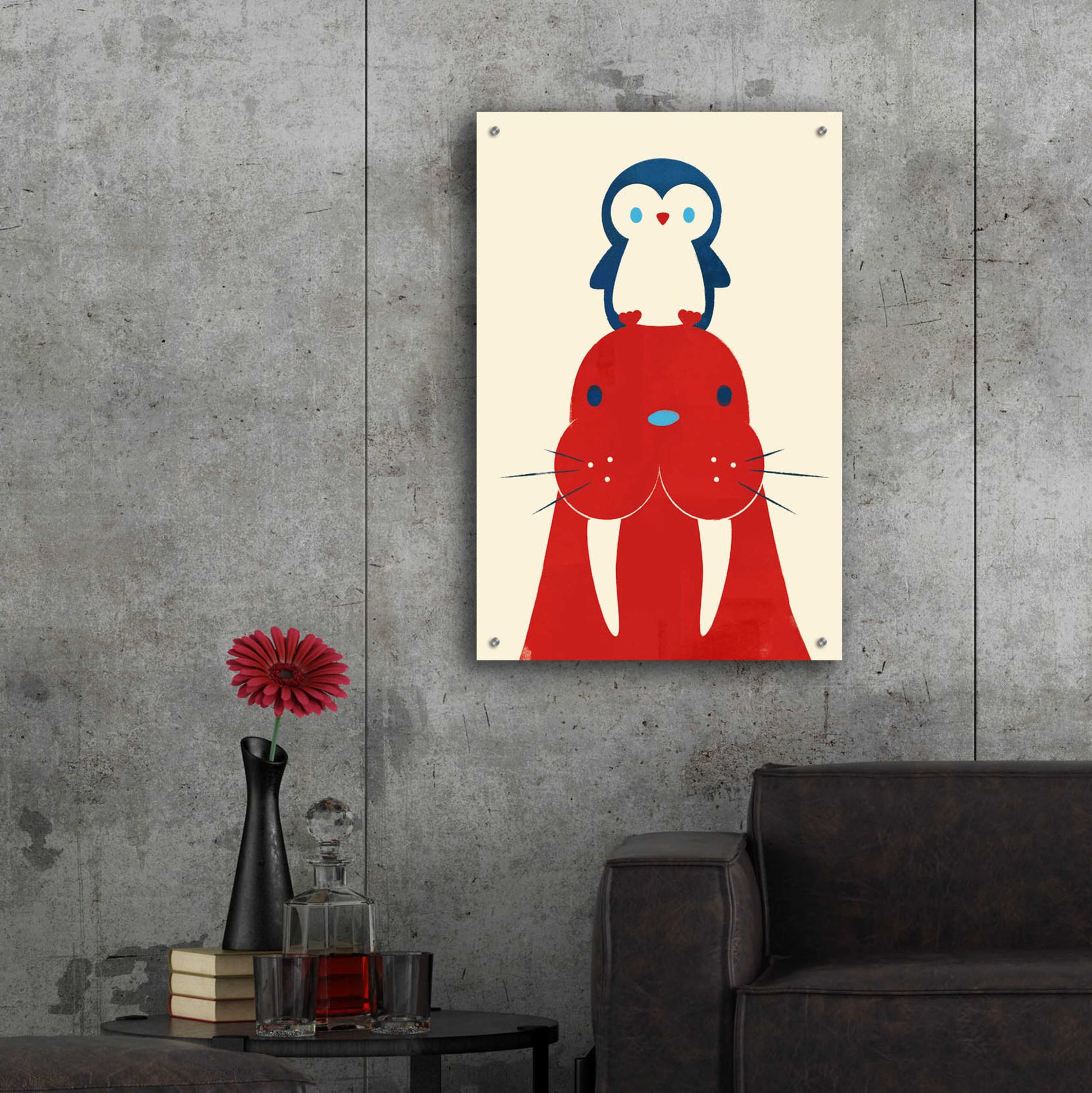 Epic Art 'Penguin and Walrus' by Jay Fleck, Acrylic Glass Wall Art,24x36