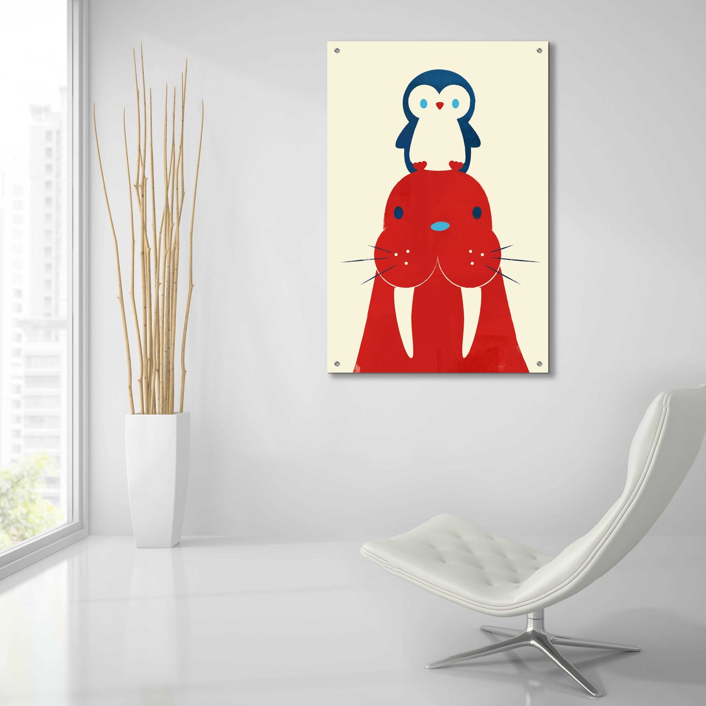 Epic Art 'Penguin and Walrus' by Jay Fleck, Acrylic Glass Wall Art,24x36