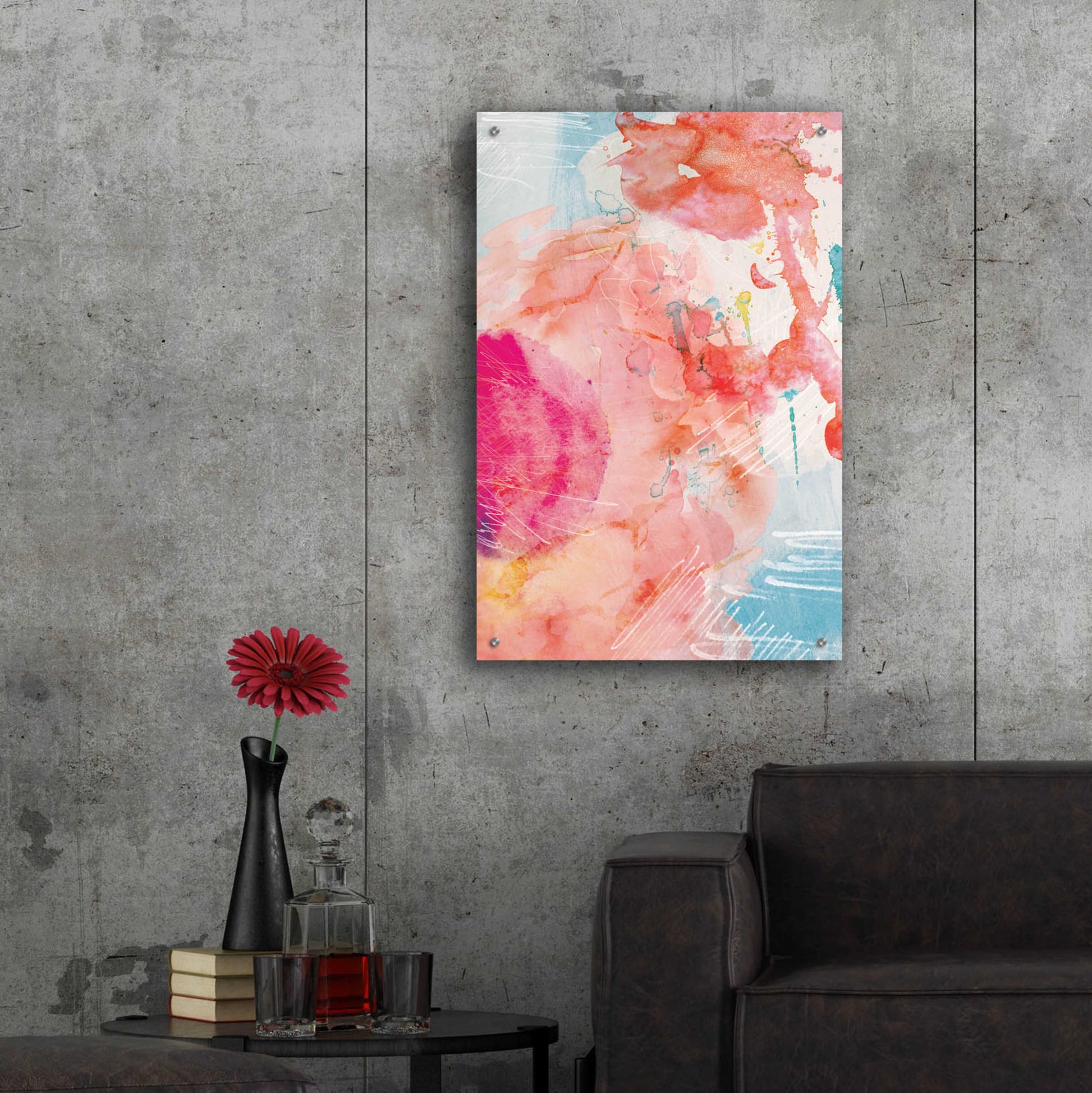 Epic Art 'Abstract Turquoise Pink No. 1' by Louis Duncan-He, Acrylic Glass Wall Art,24x36