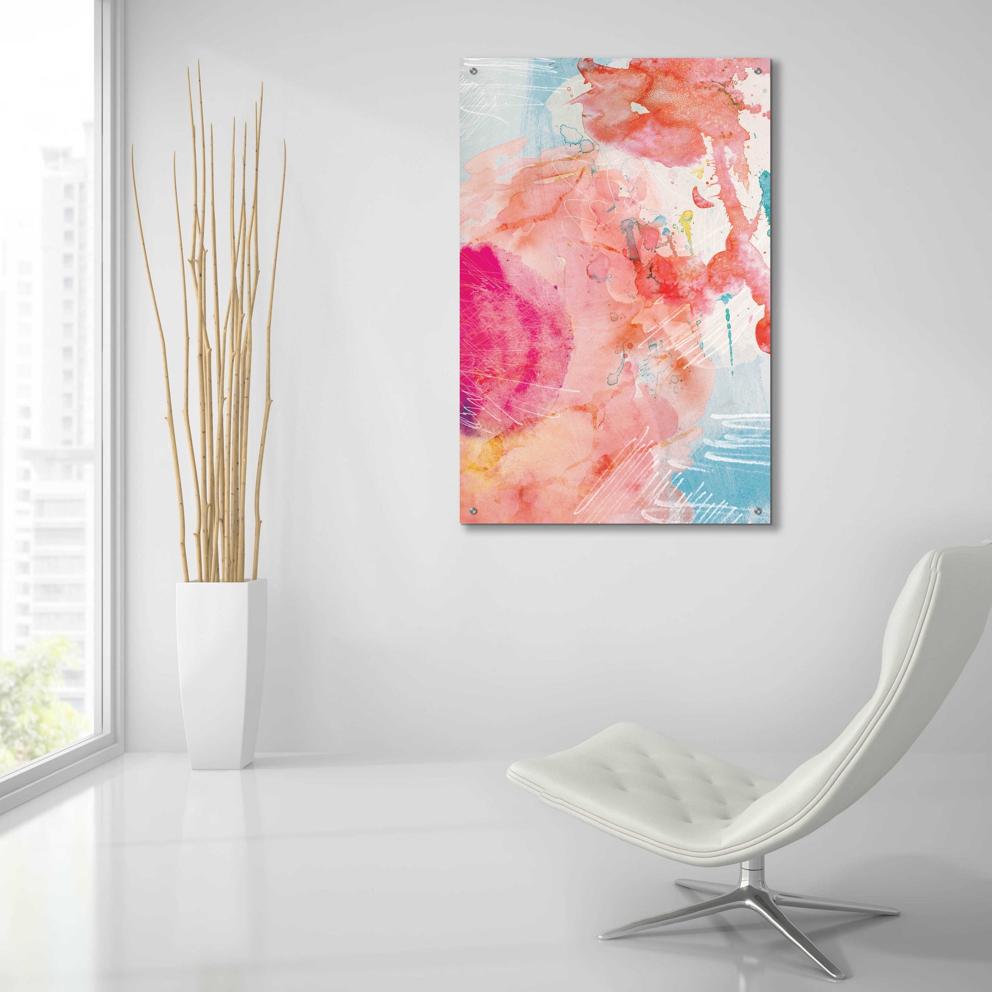 Epic Art 'Abstract Turquoise Pink No. 1' by Louis Duncan-He, Acrylic Glass Wall Art,24x36