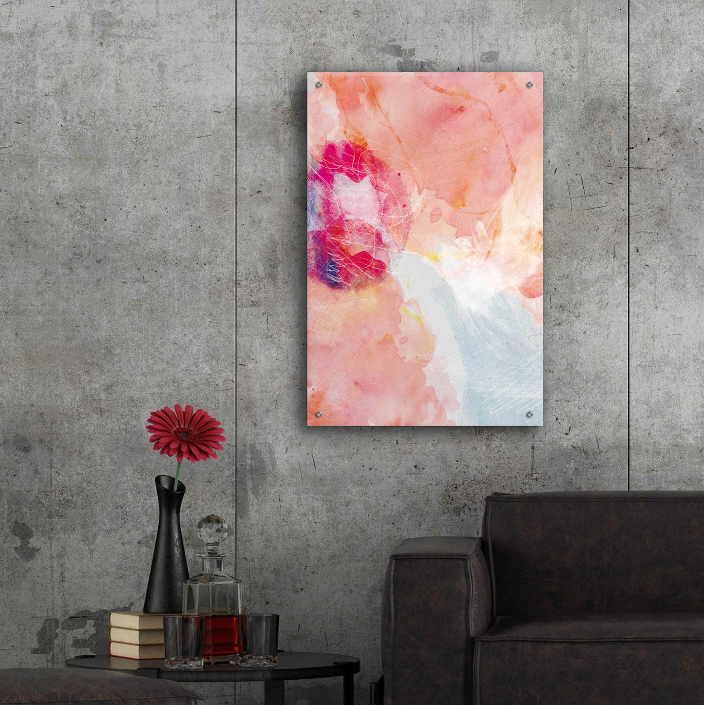 Epic Art 'Abstract Turquoise Pink No. 2' by Louis Duncan-He, Acrylic Glass Wall Art,24x36