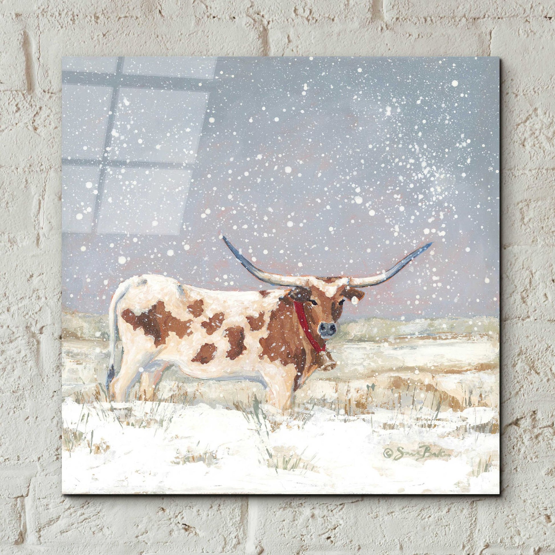 Epic Art 'Longhorn Holiday  ' by Sara Baker, Acrylic Glass Wall Art,12x12