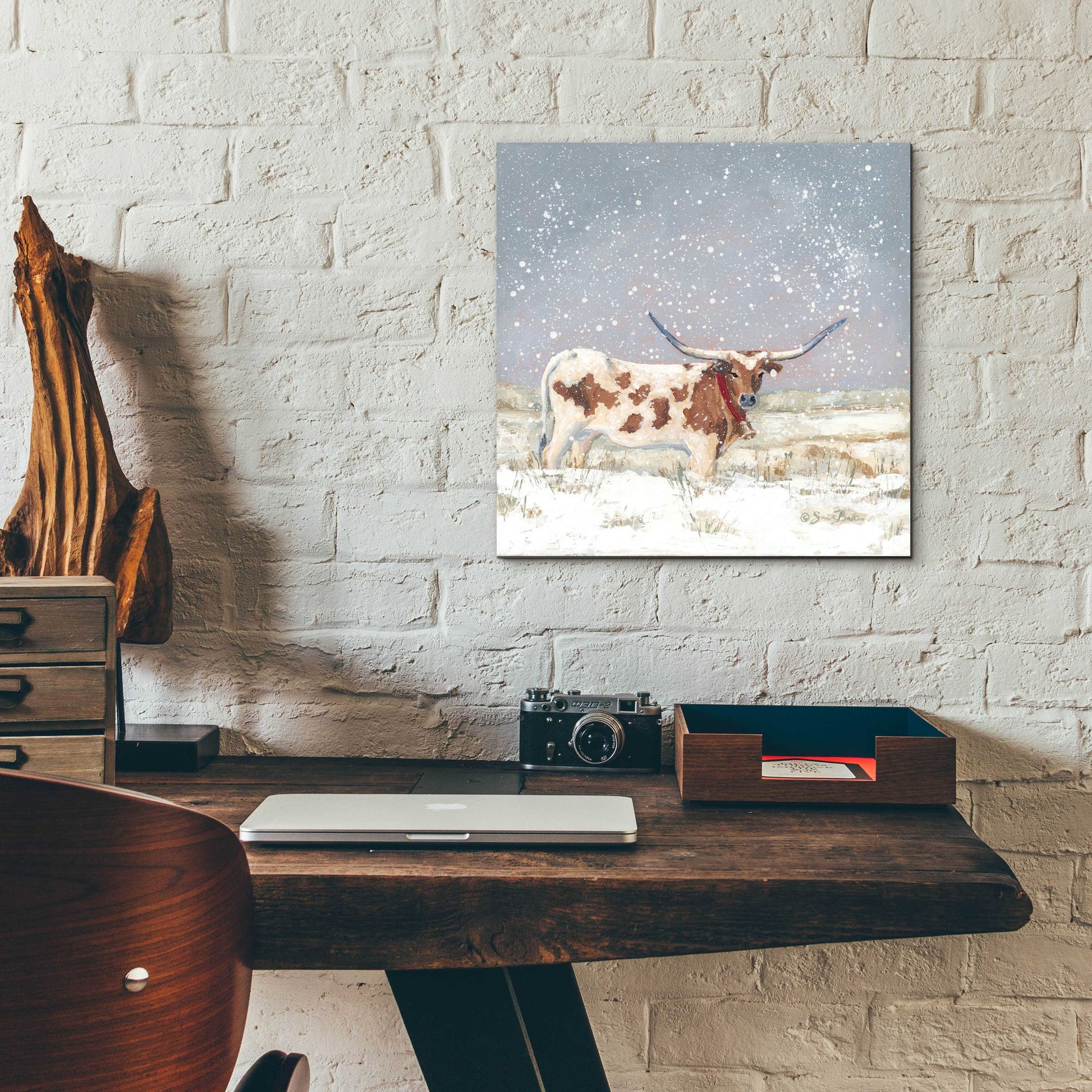 Epic Art 'Longhorn Holiday  ' by Sara Baker, Acrylic Glass Wall Art,12x12