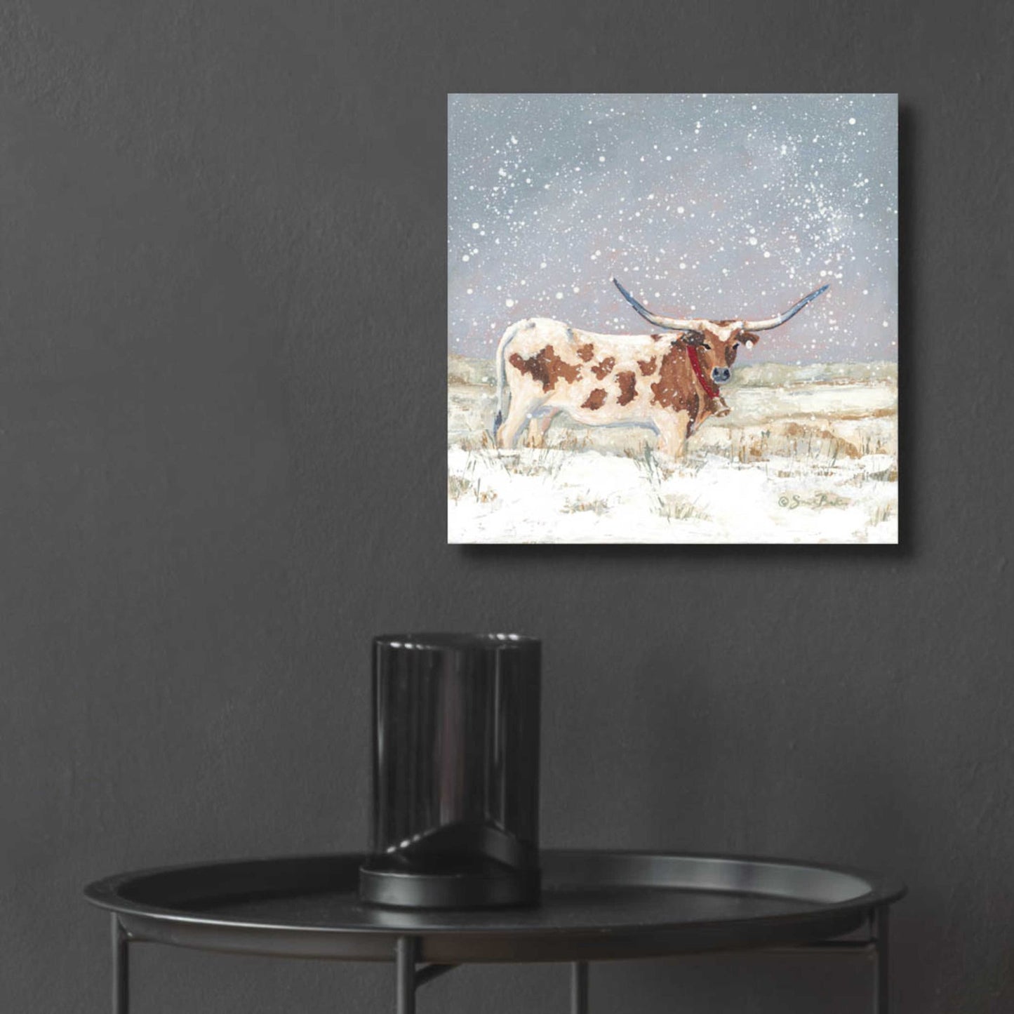 Epic Art 'Longhorn Holiday  ' by Sara Baker, Acrylic Glass Wall Art,12x12