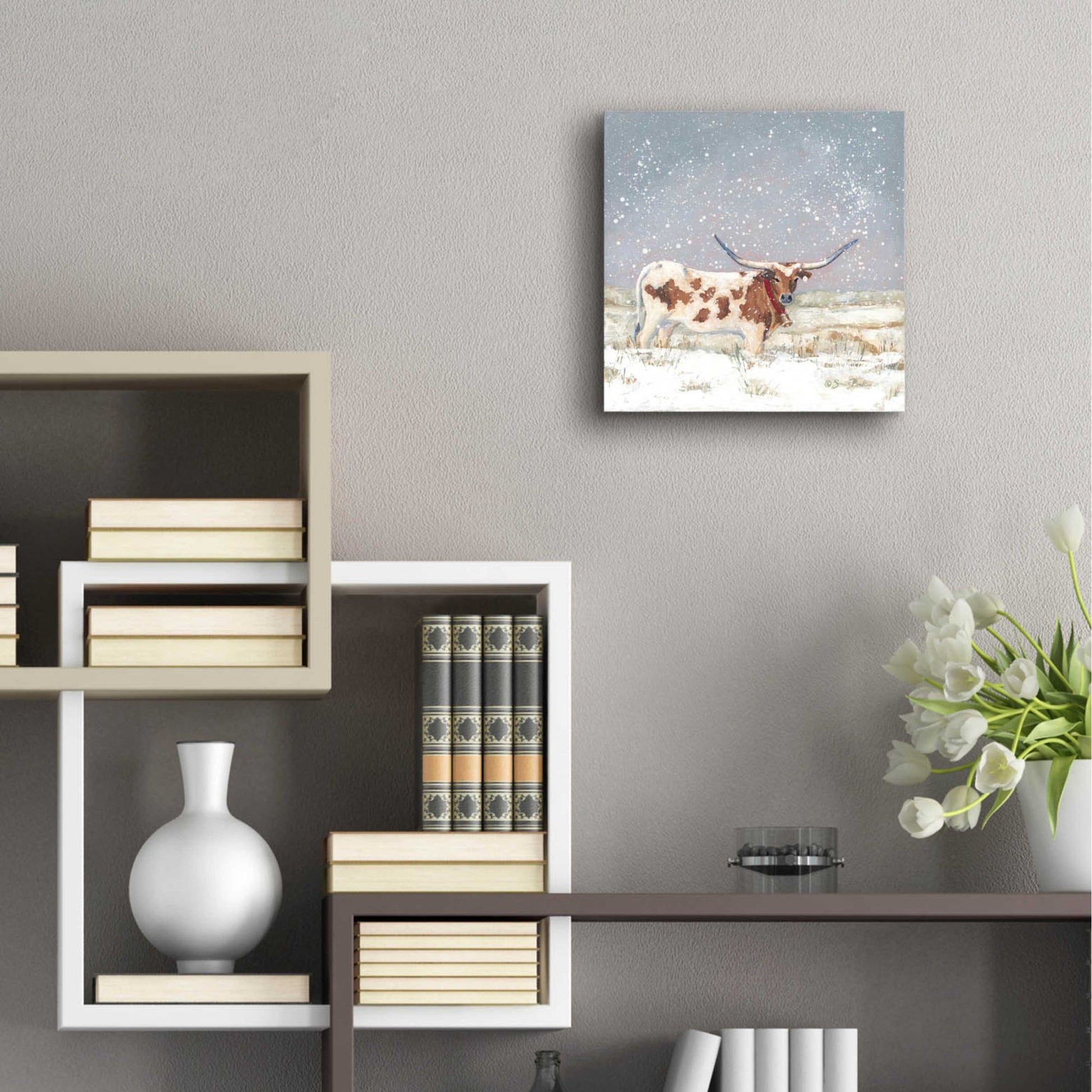 Epic Art 'Longhorn Holiday  ' by Sara Baker, Acrylic Glass Wall Art,12x12