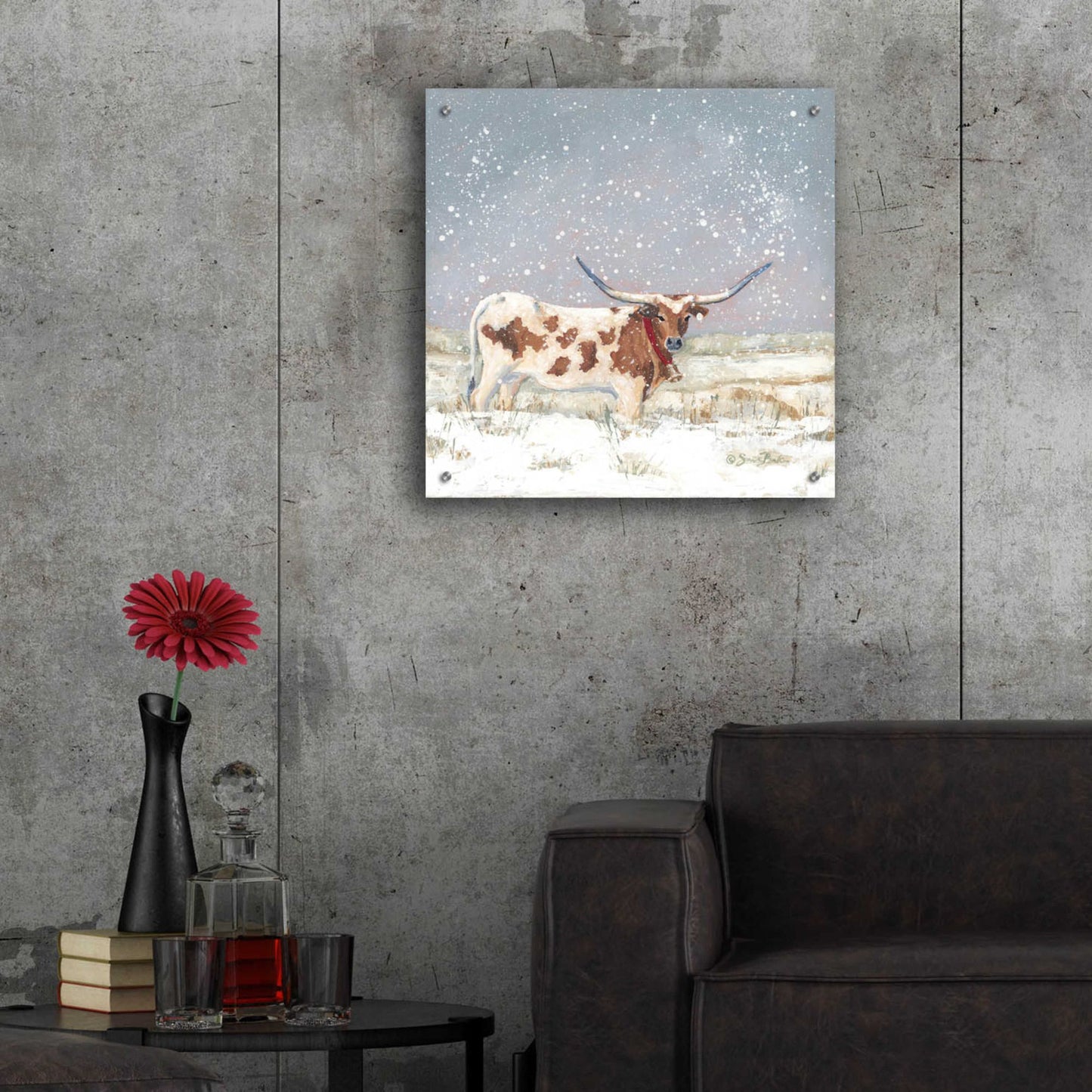 Epic Art 'Longhorn Holiday  ' by Sara Baker, Acrylic Glass Wall Art,24x24