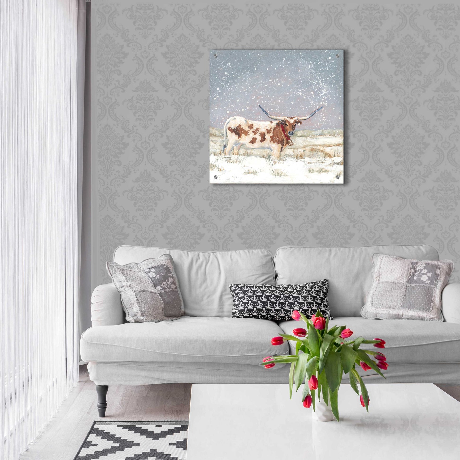 Epic Art 'Longhorn Holiday  ' by Sara Baker, Acrylic Glass Wall Art,24x24