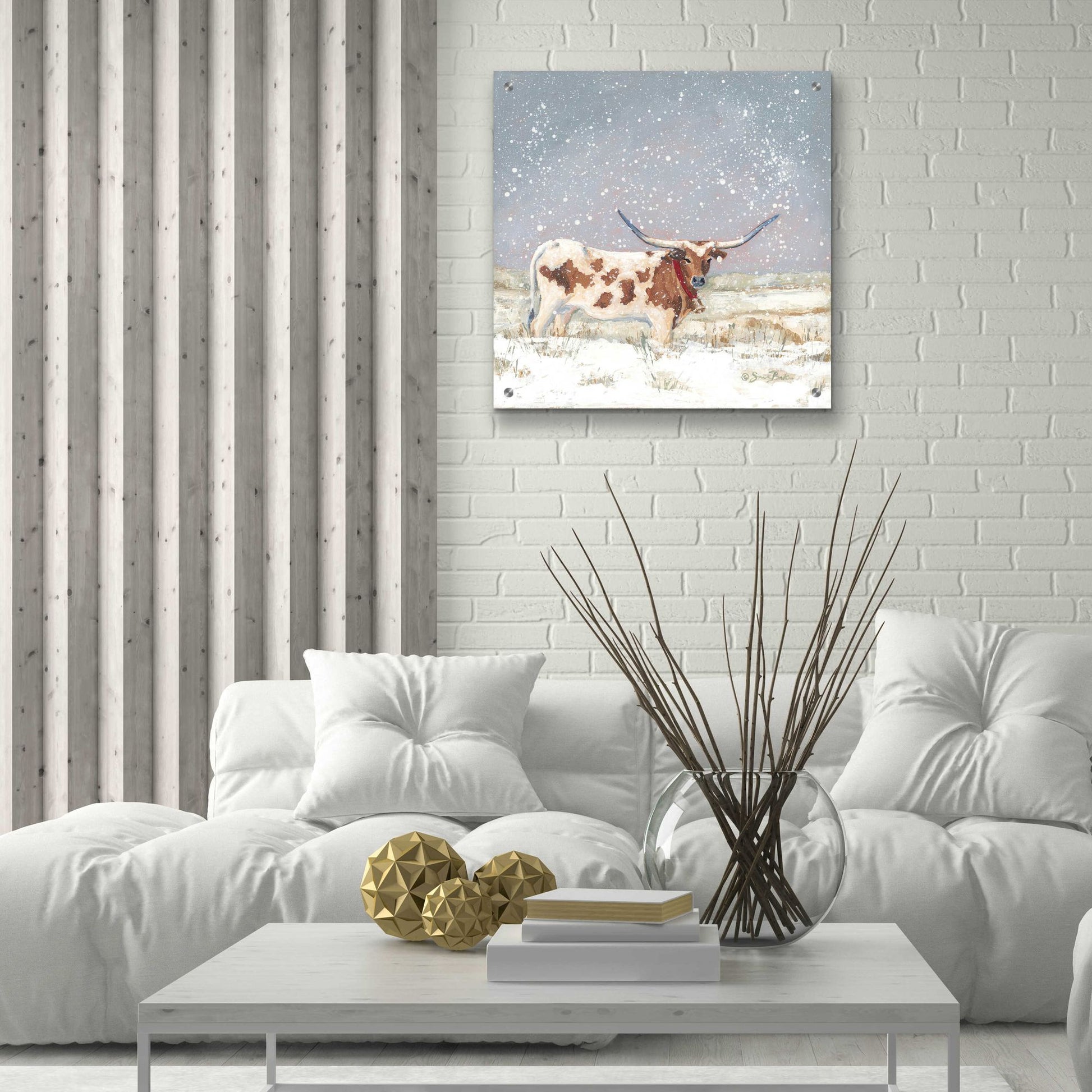 Epic Art 'Longhorn Holiday  ' by Sara Baker, Acrylic Glass Wall Art,24x24