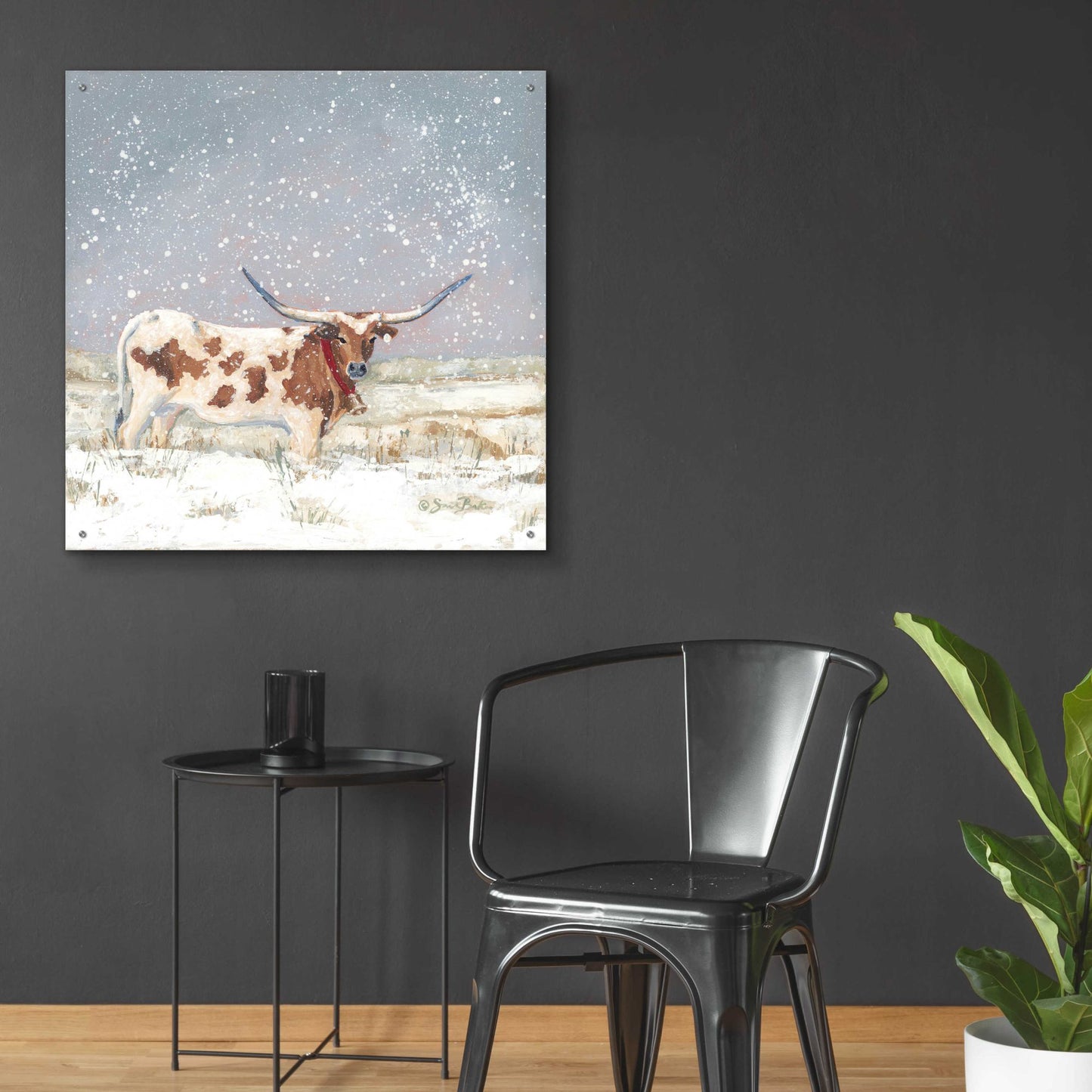 Epic Art 'Longhorn Holiday  ' by Sara Baker, Acrylic Glass Wall Art,36x36