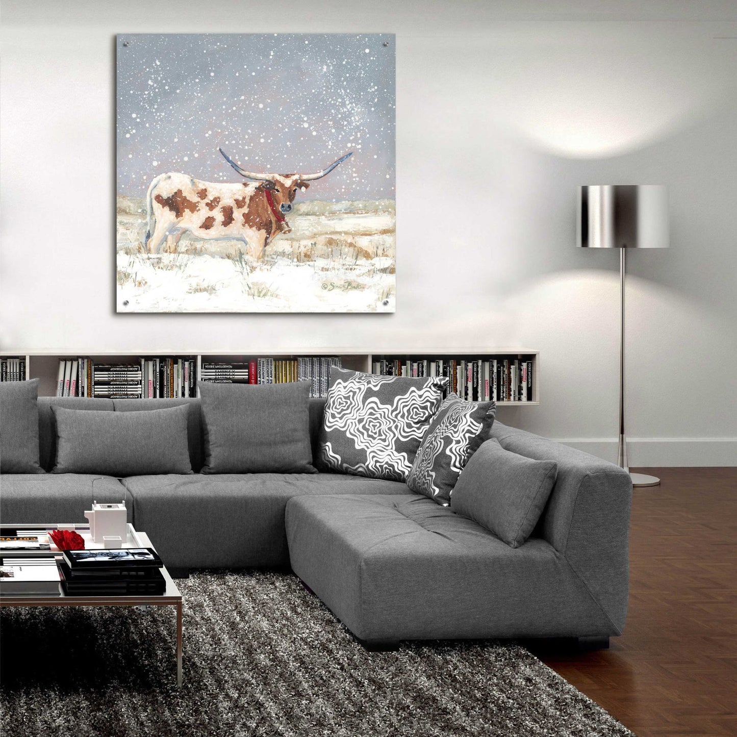 Epic Art 'Longhorn Holiday  ' by Sara Baker, Acrylic Glass Wall Art,36x36