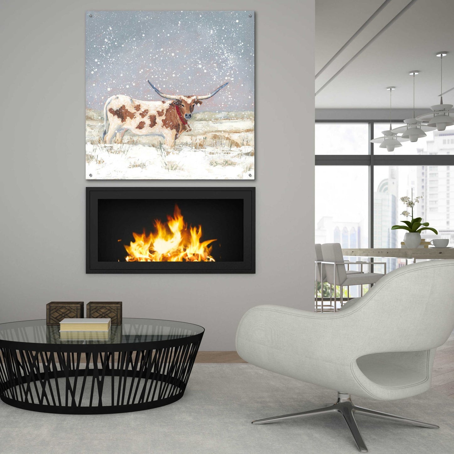 Epic Art 'Longhorn Holiday  ' by Sara Baker, Acrylic Glass Wall Art,36x36