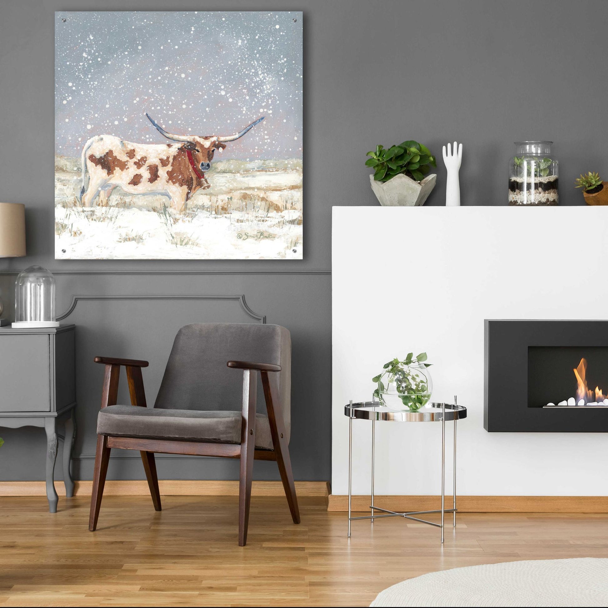 Epic Art 'Longhorn Holiday  ' by Sara Baker, Acrylic Glass Wall Art,36x36