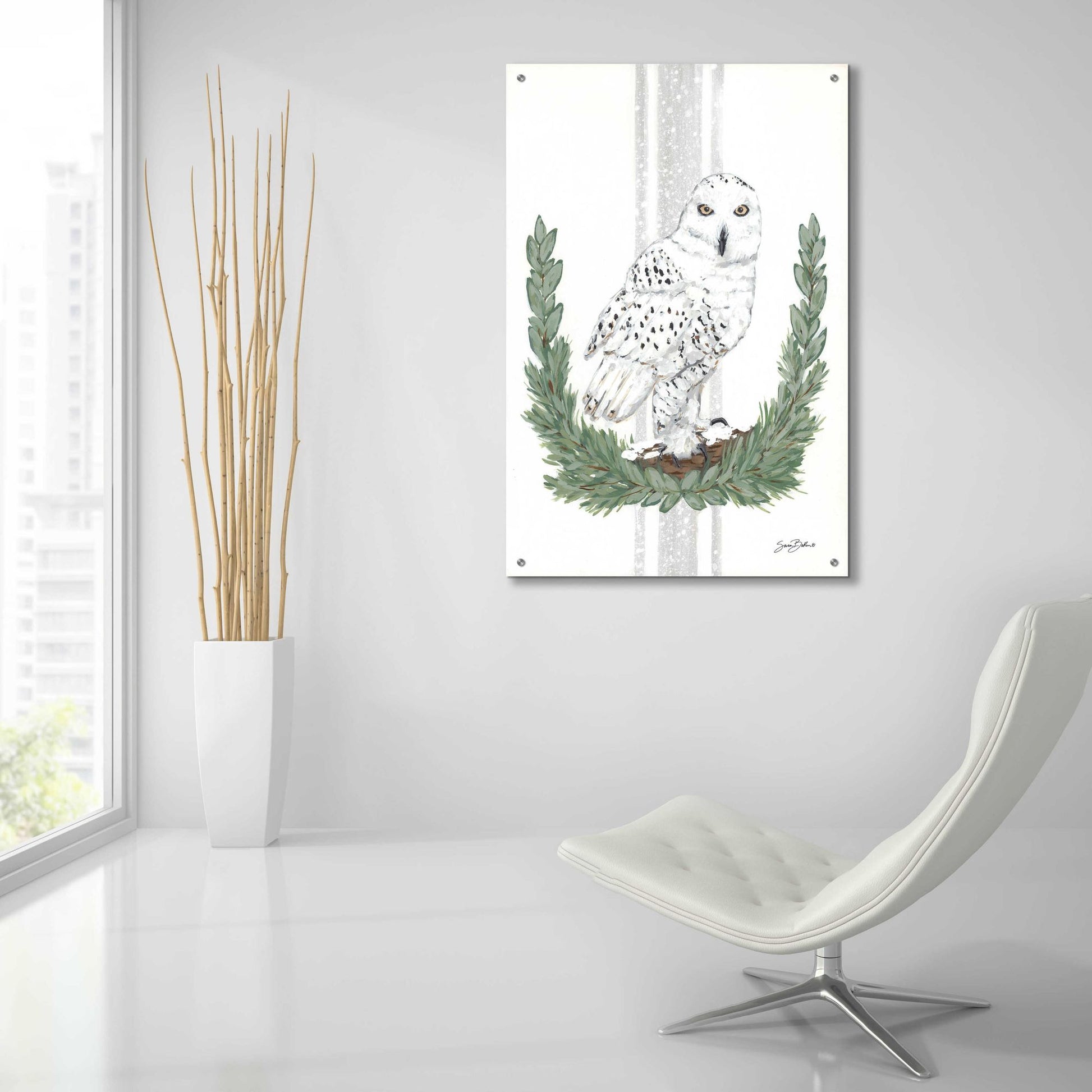 Epic Art 'Arctic Winter Owl  ' by Sara Baker, Acrylic Glass Wall Art,24x36