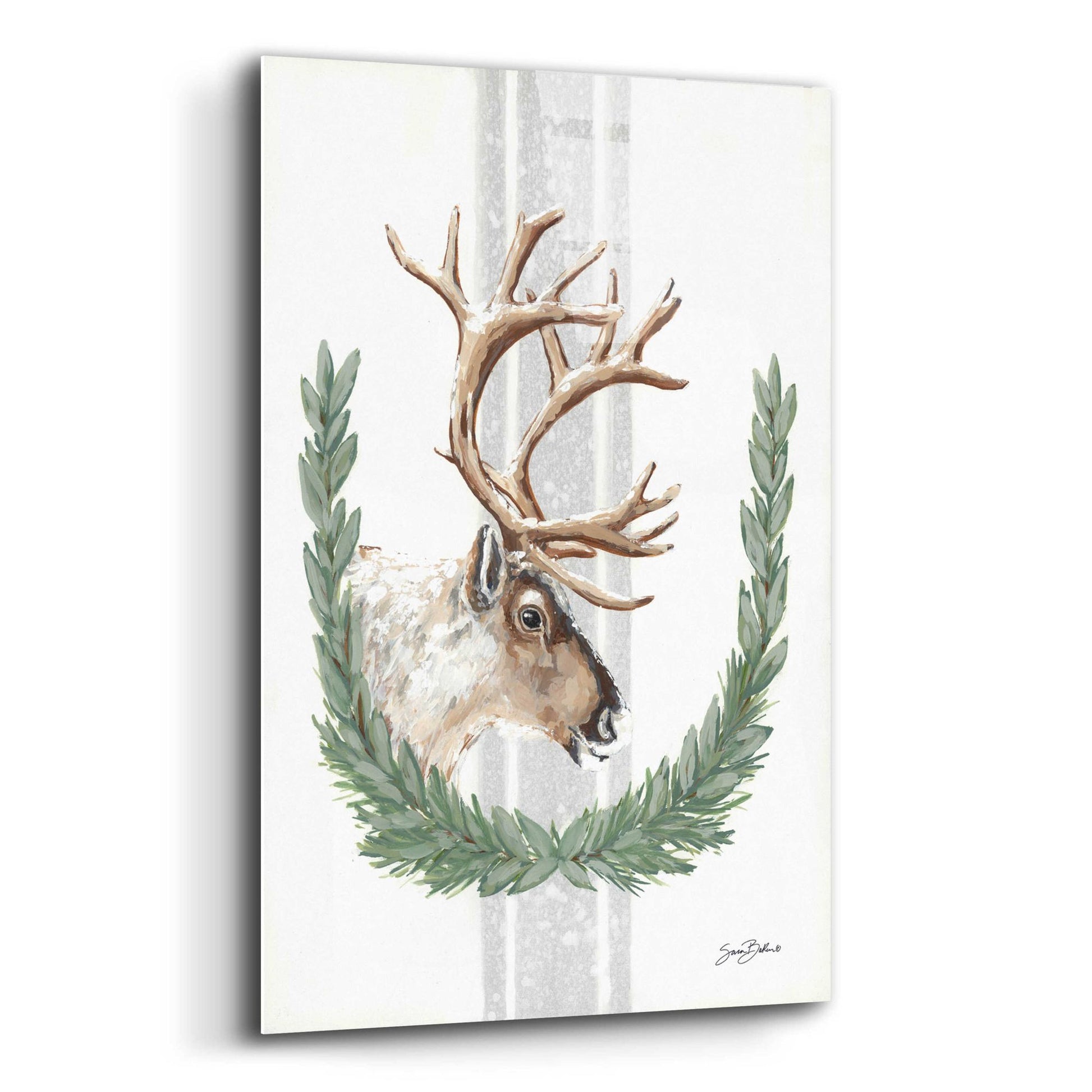 Epic Art 'Arctic Winter Reindeer  ' by Sara Baker, Acrylic Glass Wall Art,12x16