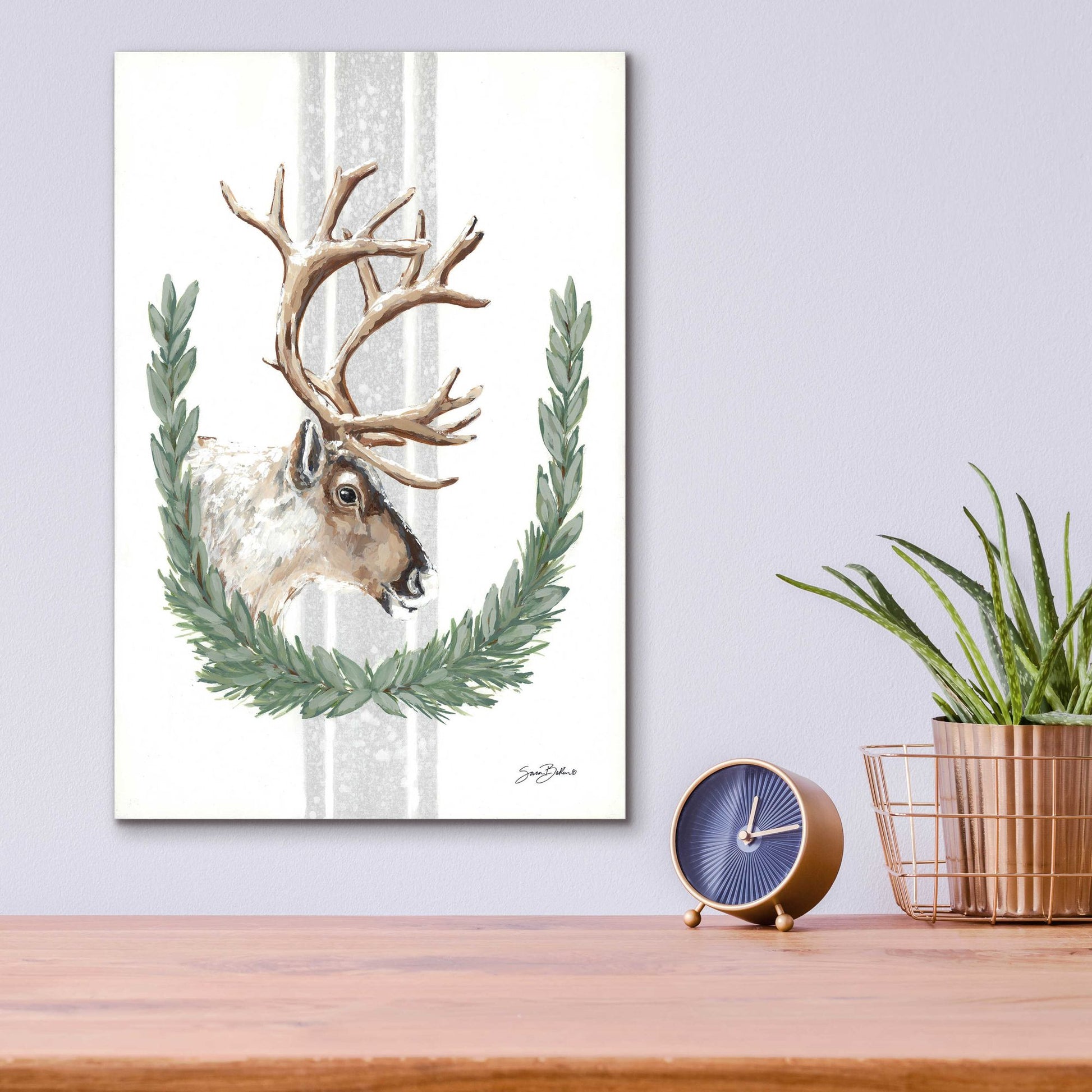 Epic Art 'Arctic Winter Reindeer  ' by Sara Baker, Acrylic Glass Wall Art,12x16