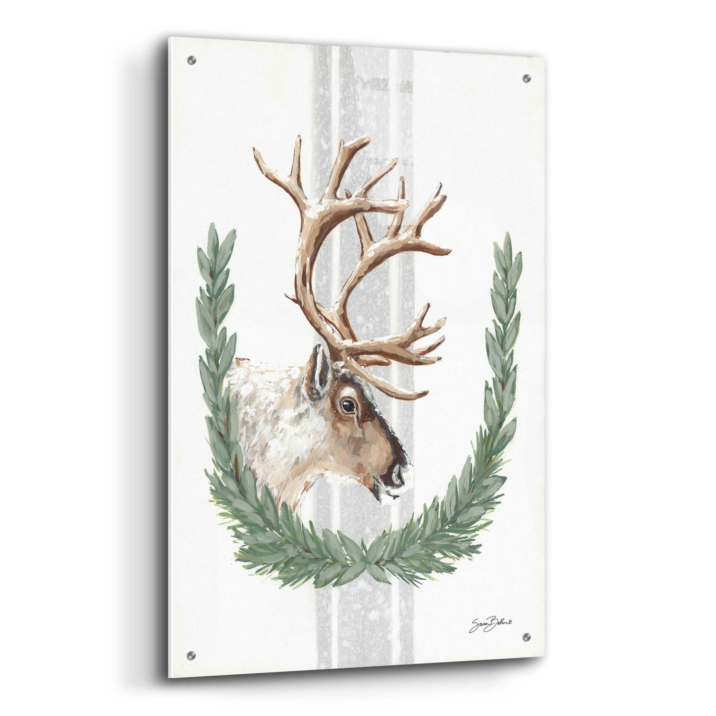 Epic Art 'Arctic Winter Reindeer  ' by Sara Baker, Acrylic Glass Wall Art,24x36