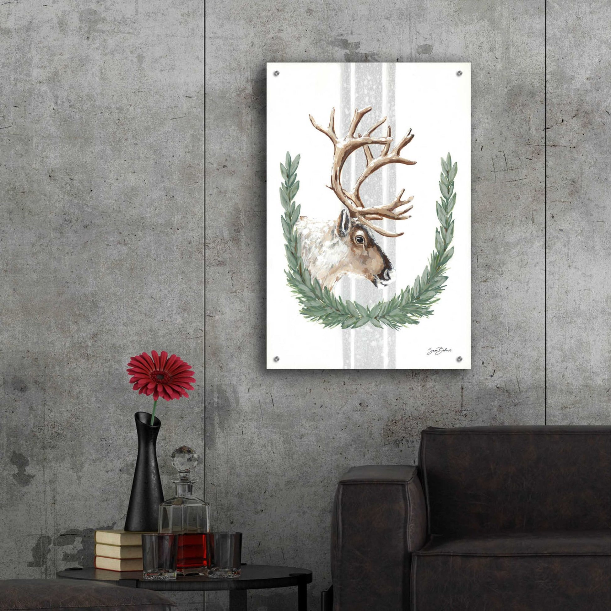 Epic Art 'Arctic Winter Reindeer  ' by Sara Baker, Acrylic Glass Wall Art,24x36