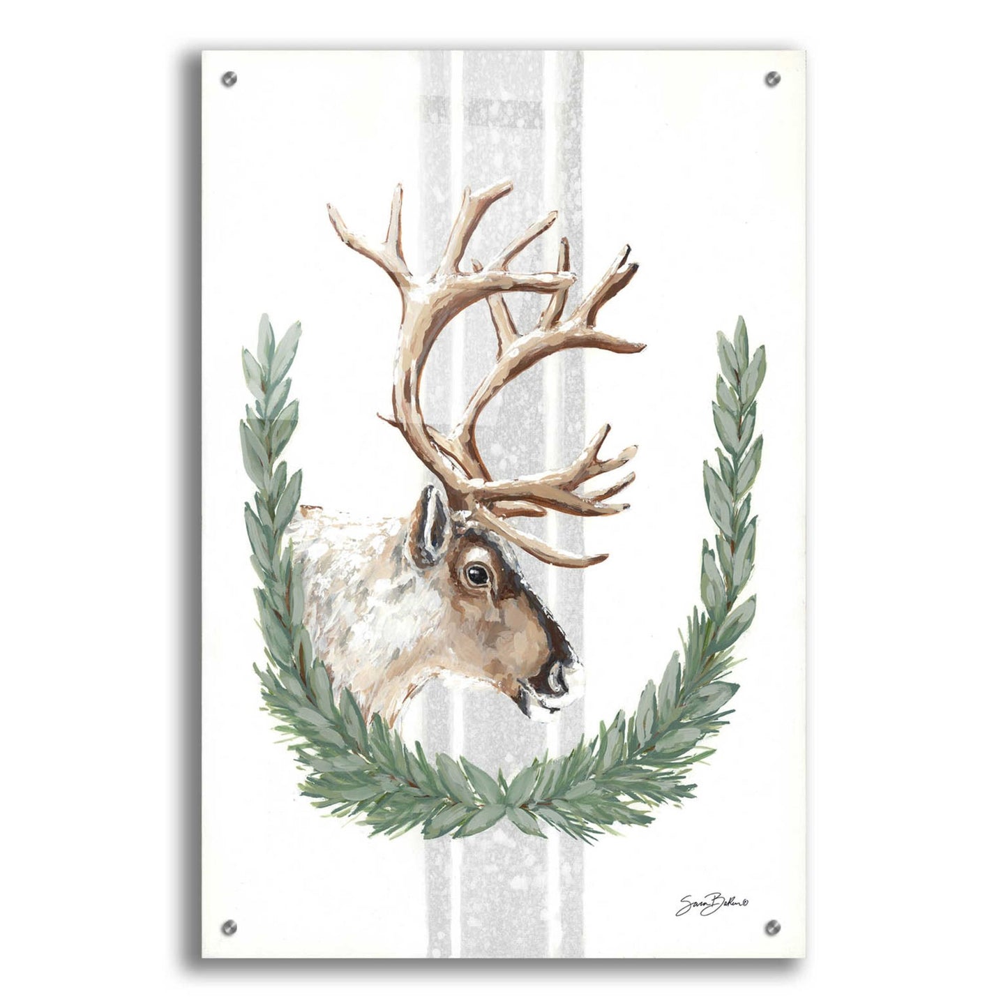 Epic Art 'Arctic Winter Reindeer  ' by Sara Baker, Acrylic Glass Wall Art,24x36