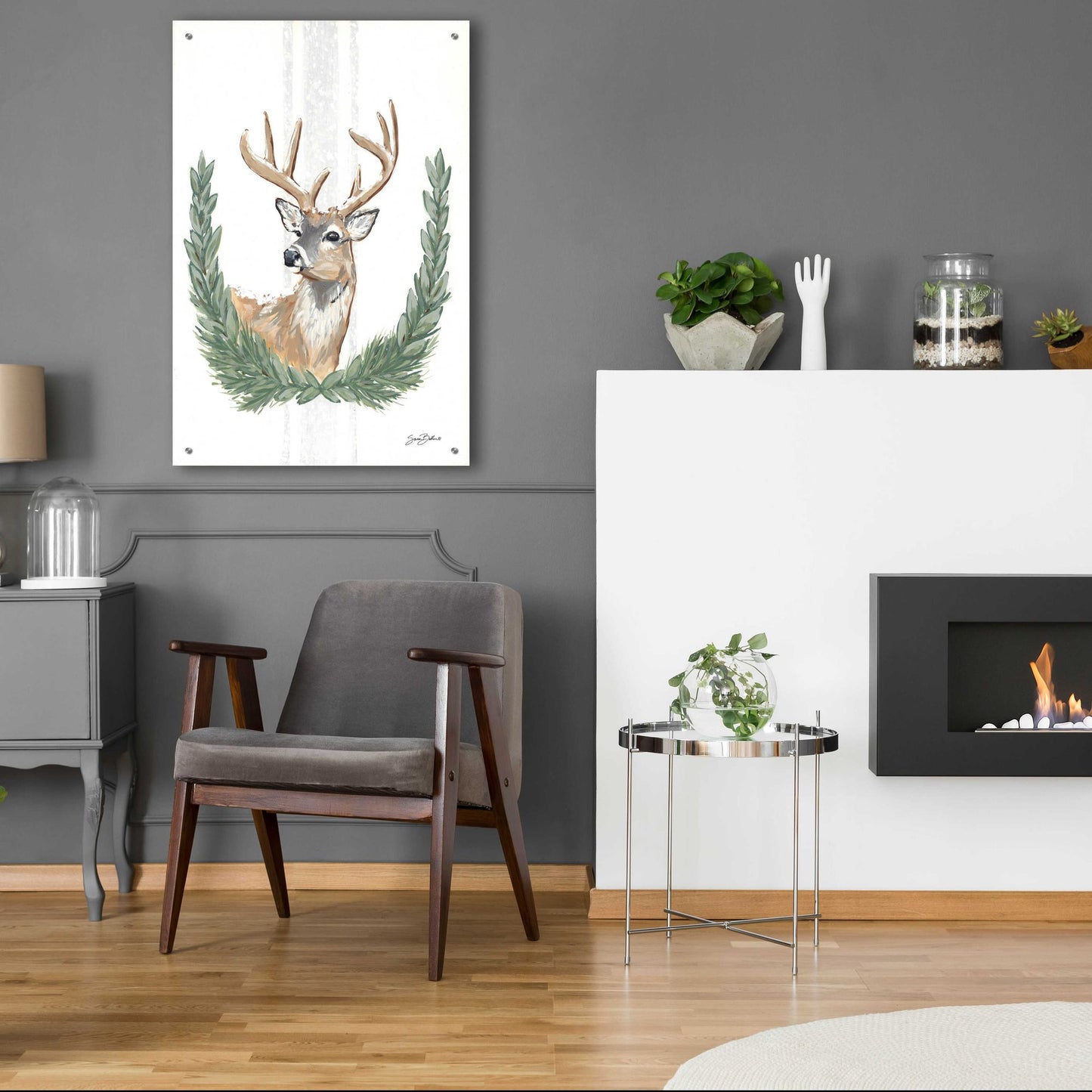 Epic Art 'Arctic Winter Deer  ' by Sara Baker, Acrylic Glass Wall Art,24x36